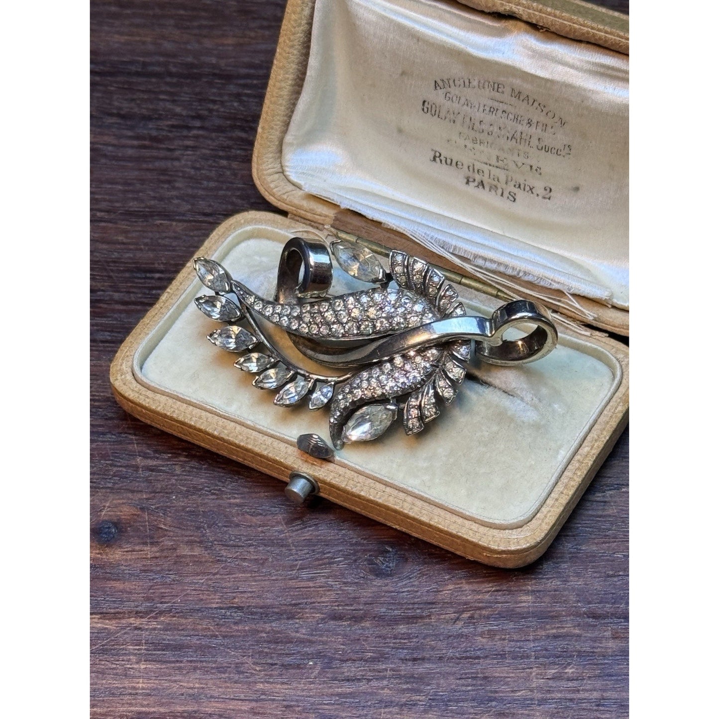 Vintage Pennino Sterling Brooch Clear Rhinestone Floral Spray 2.5” Signed