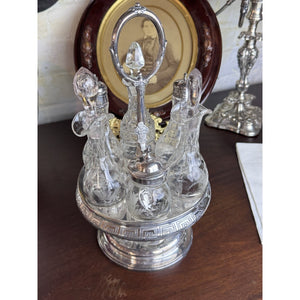 Antique Rogers Smith Silverplate Cruet Set Etched Glass 6 Bottles 13.5” Tall