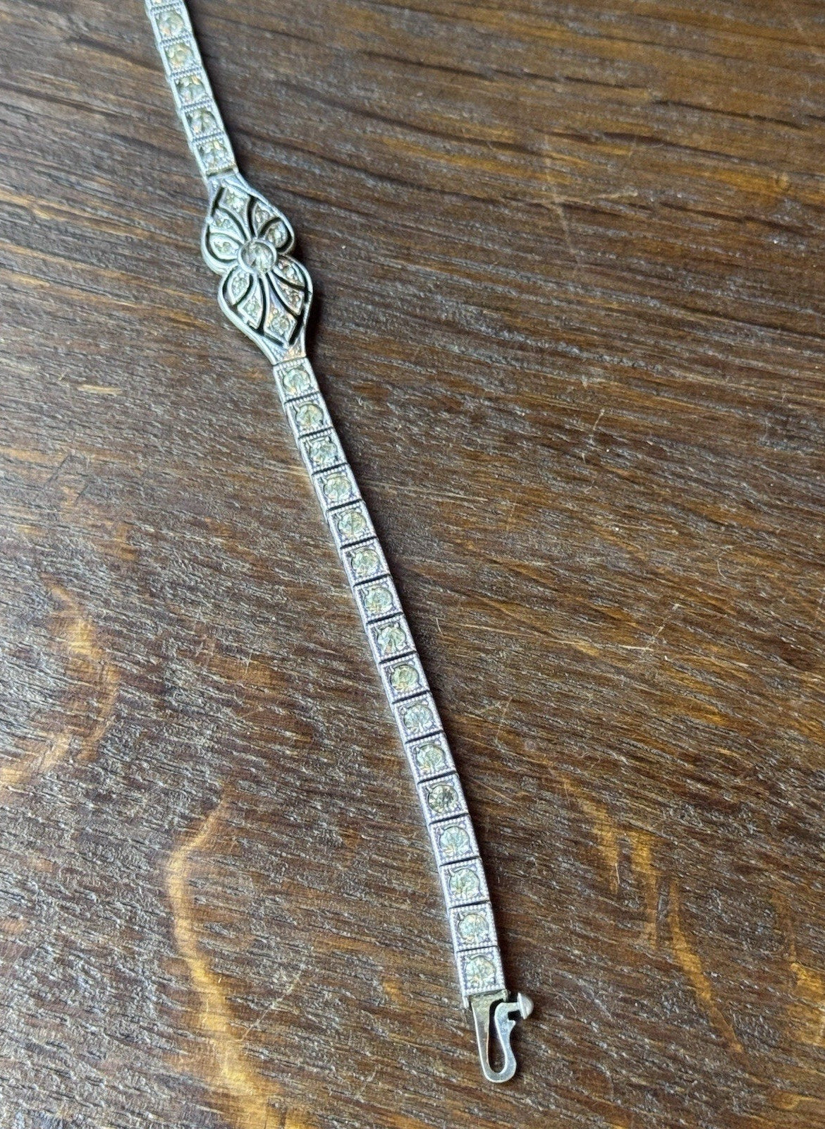 Antique Art Deco Sterling Rhinestone Tennis Bracelet Pat. 9.15.25 6.75”