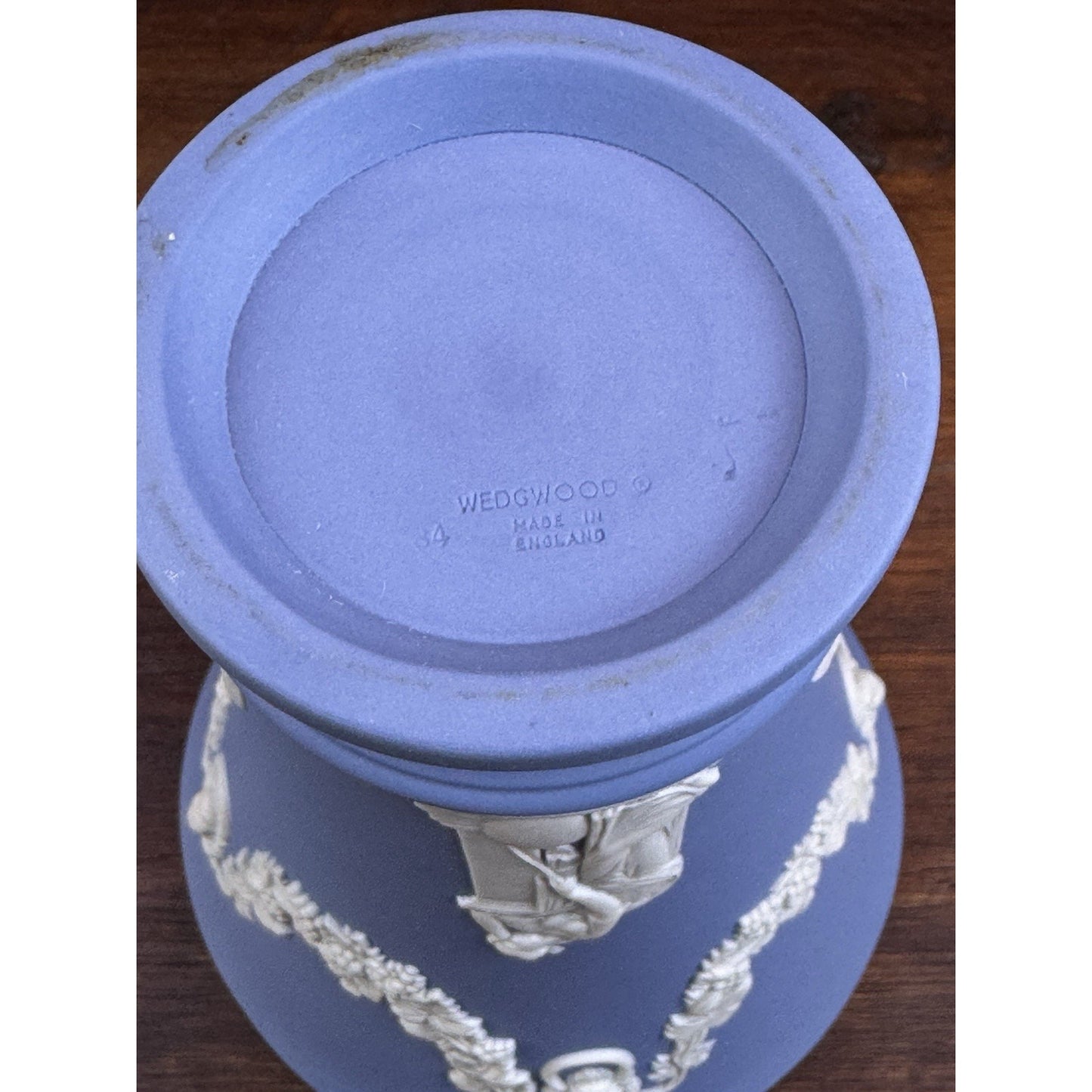 Vintage Wedgwood Jasperware Vase Blue White Classical Figures Grapevine 6” READ!