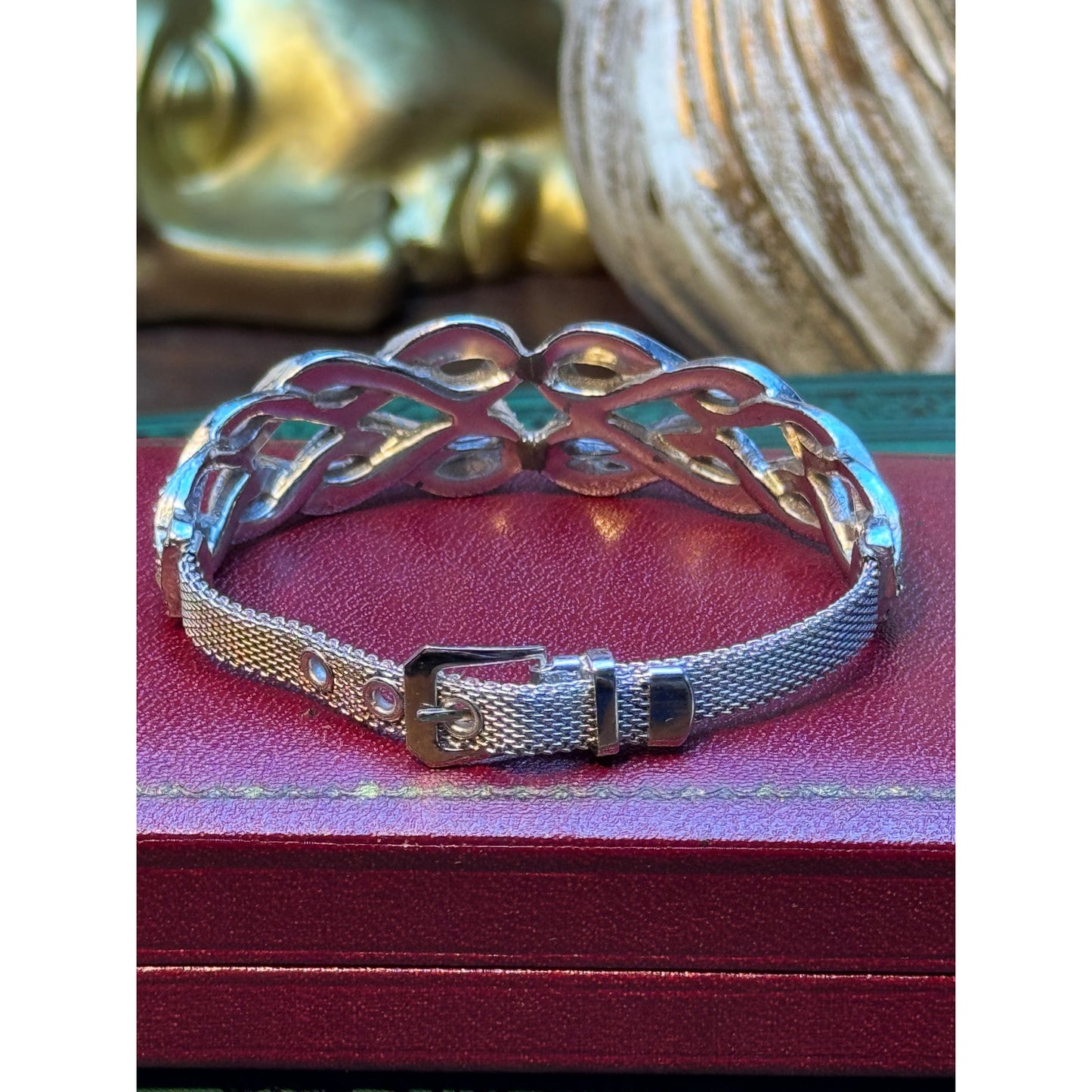 Vintage Silvertone Bracelet Beltstyle Buckle Design 6.25"