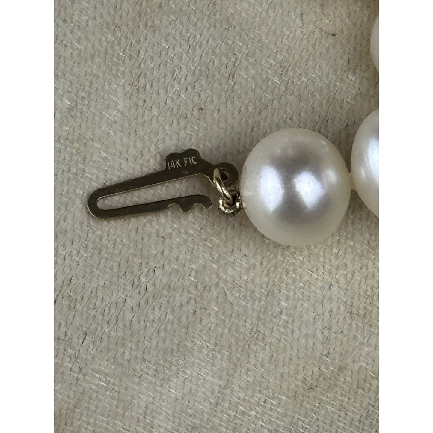 Cultured Pearl Necklace 23.5” Knotted 14K Gold Clasp 8mm FIC Pearls VINTAGE
