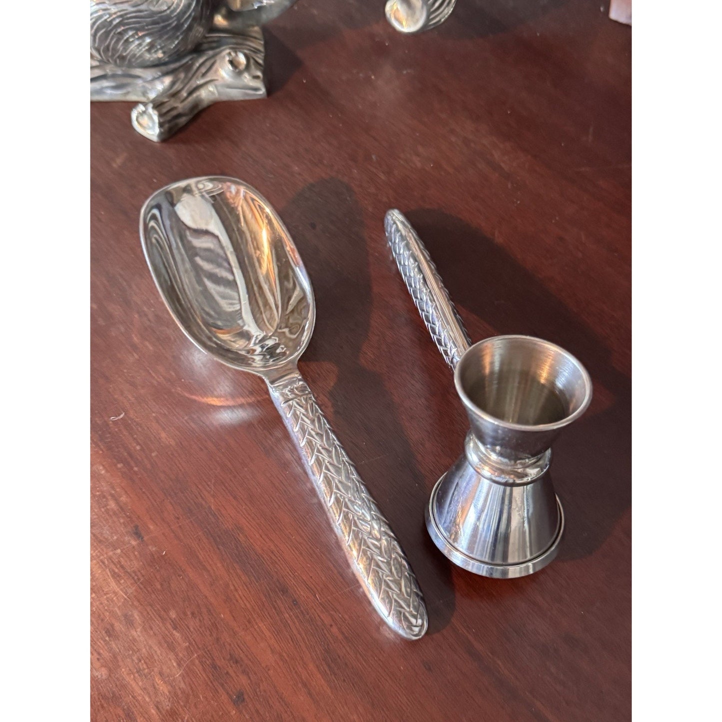 Ralph Lauren RLL Barware Ice Scoop Jigger Set 8” Equestrian Braid 18/8 Stainless