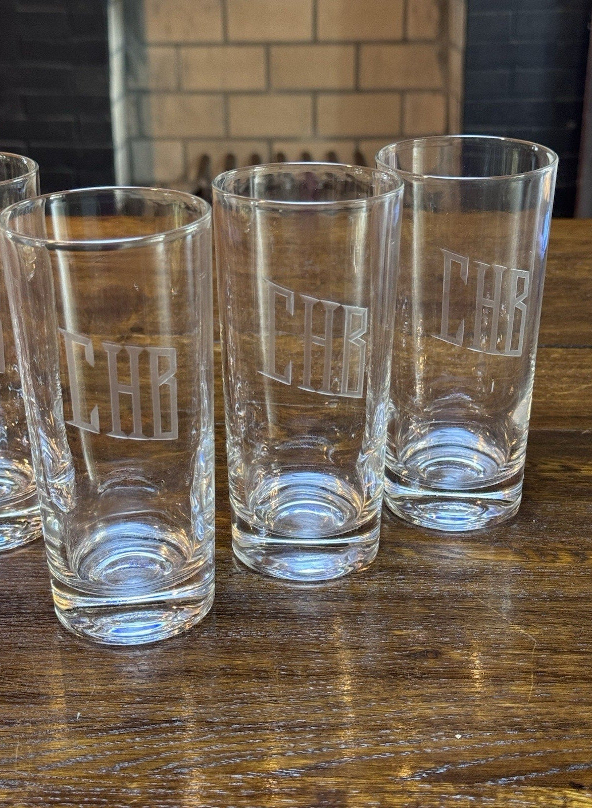 Set 6 Monogram CHB Highball Glasses Tall Cocktail Tumblers 6.25”