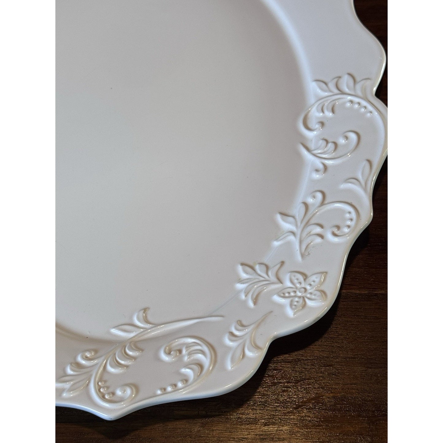 White Ceramic Serving Platter SERIAT Portugal Scalloped Floral 19.25”