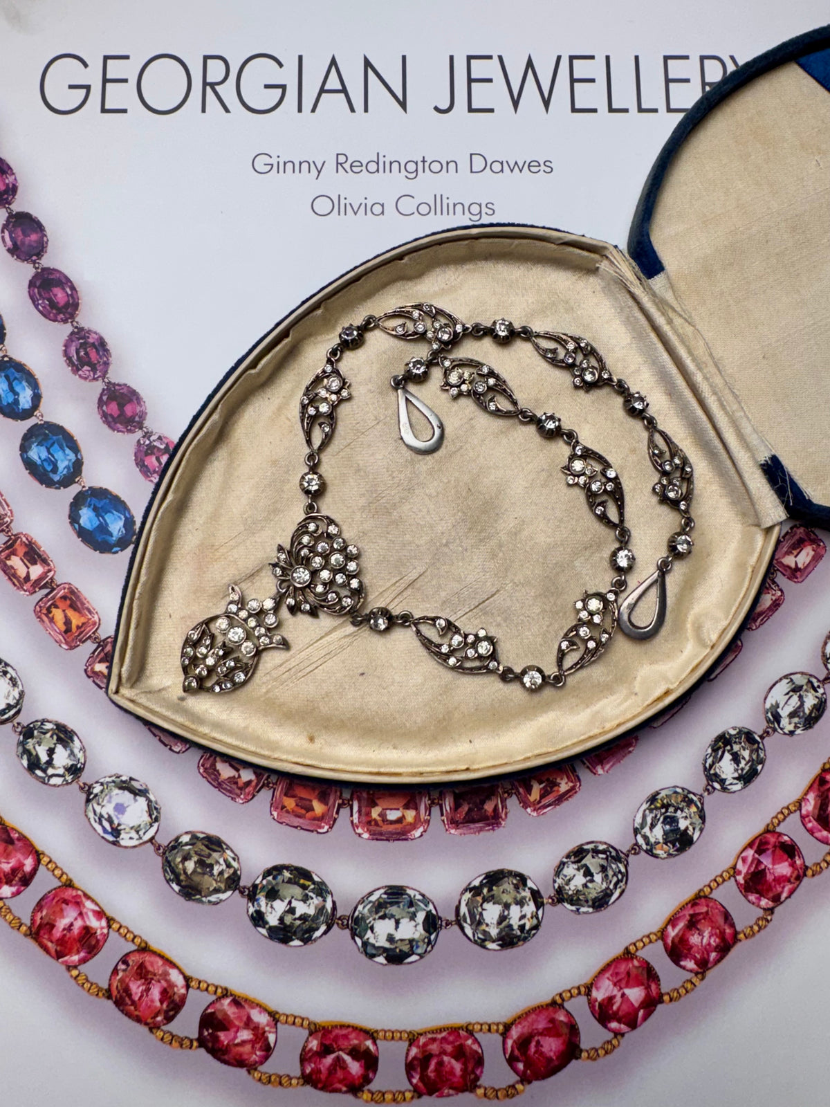 FRENCH Georgian Style Crown Saint Esprit Antique Foiled Paste Festoon Necklace