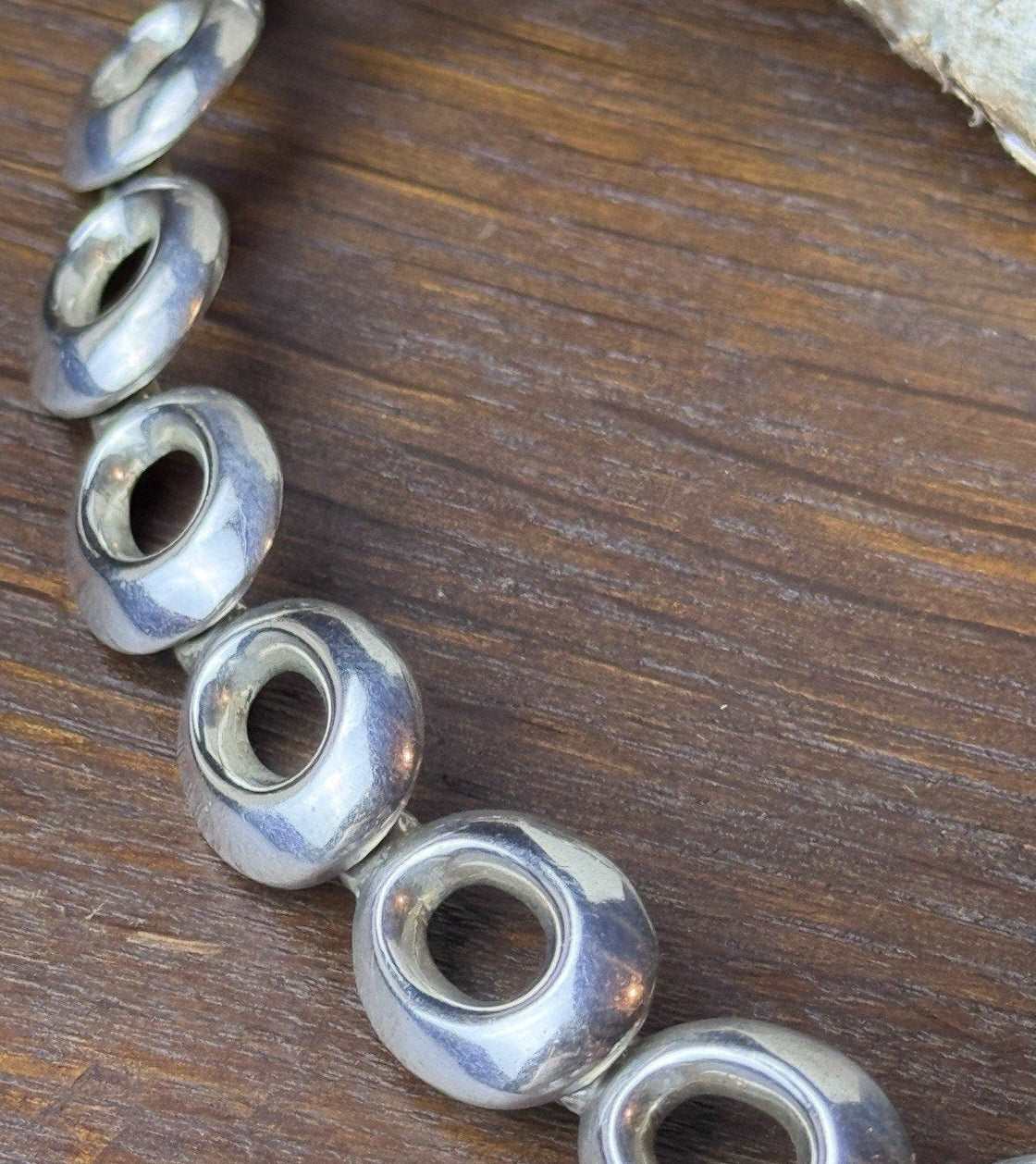 Vintage Mexican Sterling Silver Modernist Link Necklace TP-22 16.5”