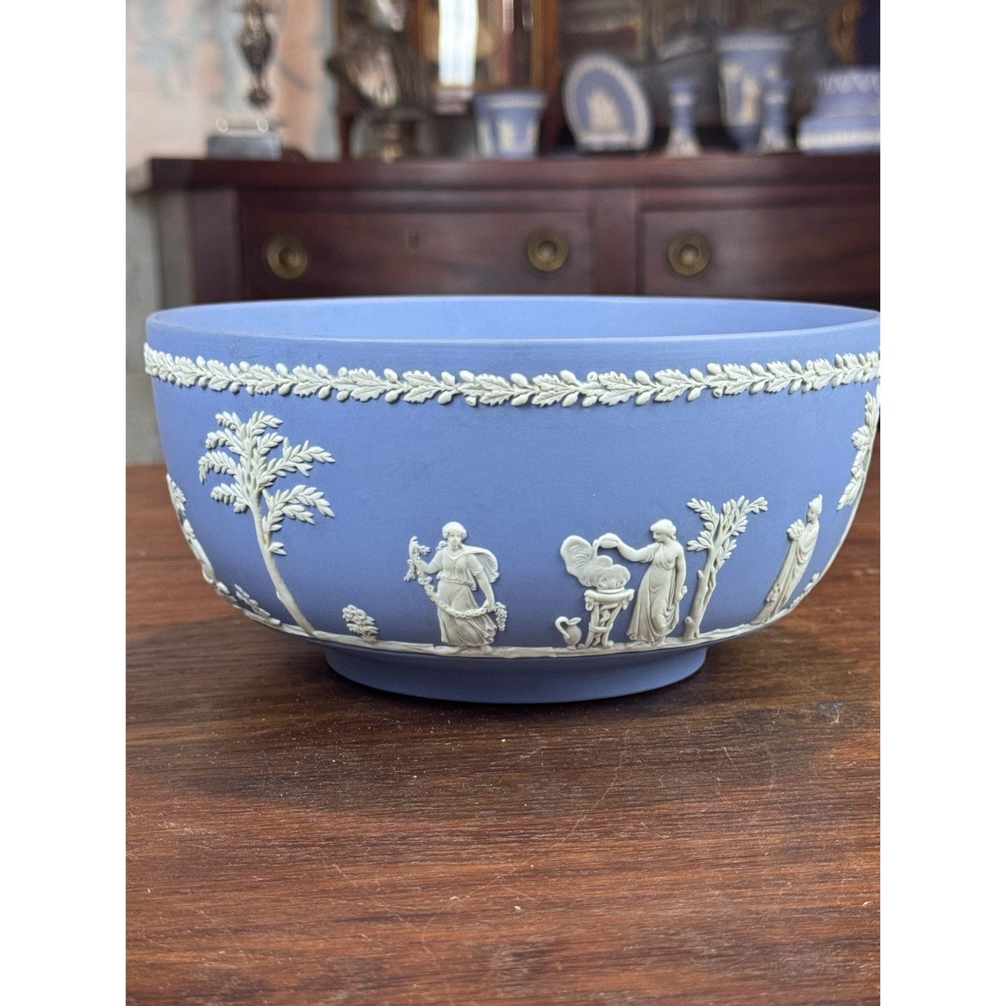 Vintage Wedgwood Jasperware Bowl Blue White Classical Figures England 8”