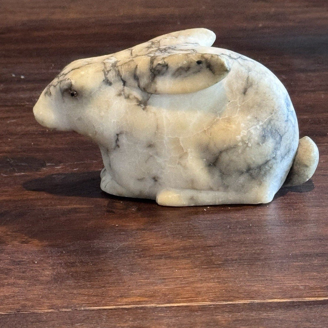 Alabaster Rabbit Figurine Hand Carved Marble Stone Bunny Sculpture 5.5”