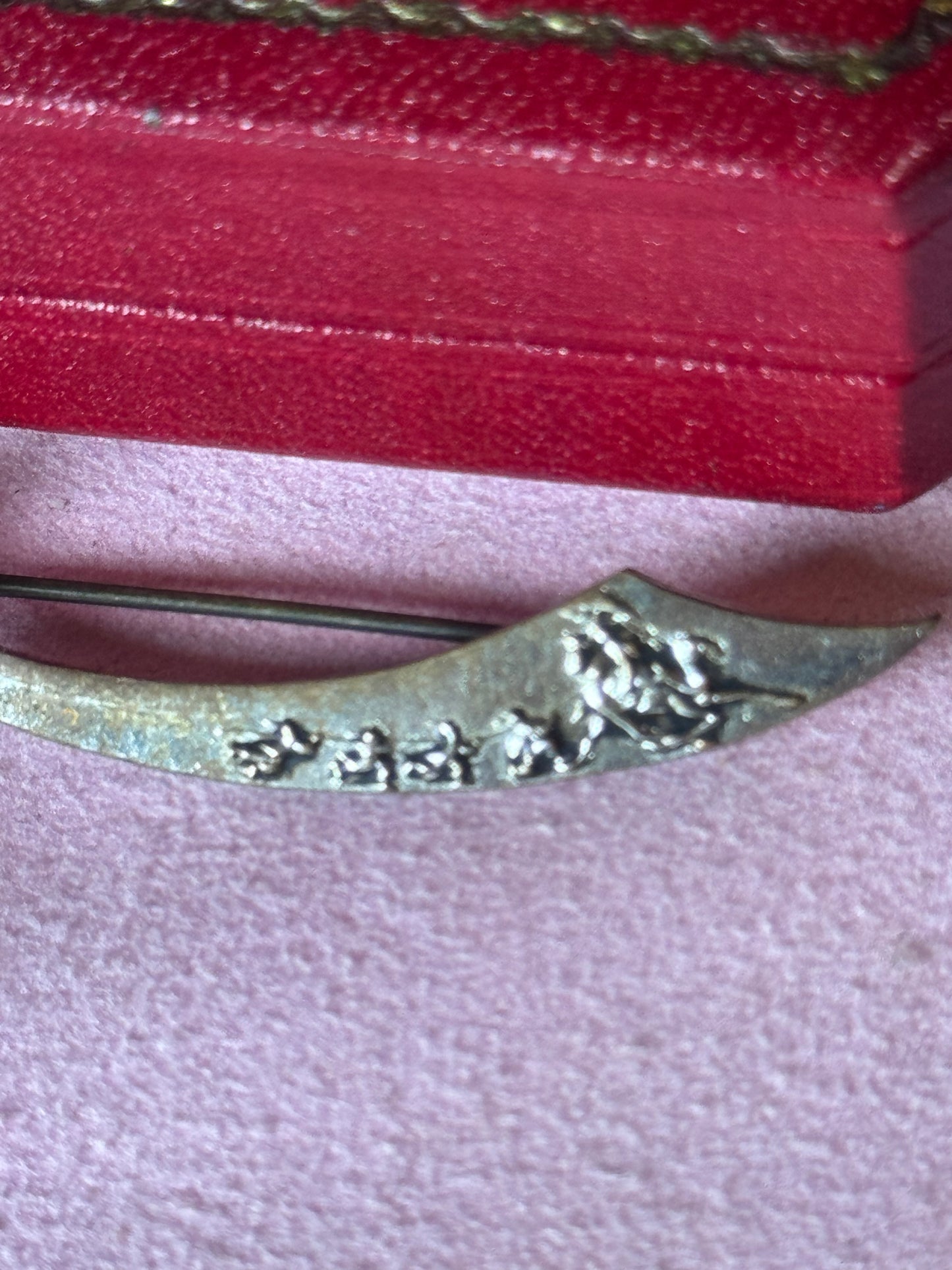 Vintage Chatelaine Brooch Turban Head “”Scimitar Toy Sword”” Dangle Chain Silvertone