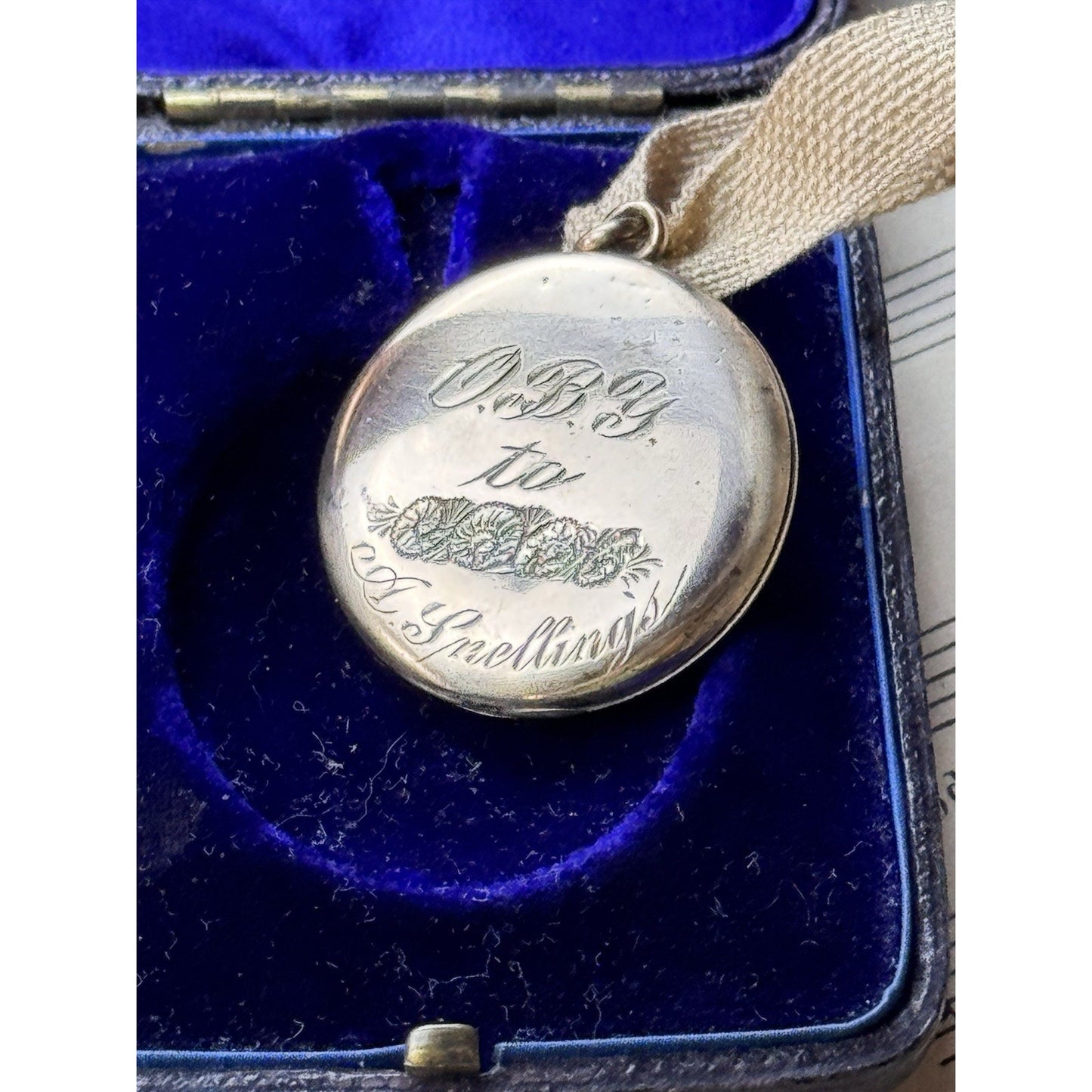 Antique Crescent Moon Locket Gold-Filled Paste Stones W&H Co 1.25” Engraved