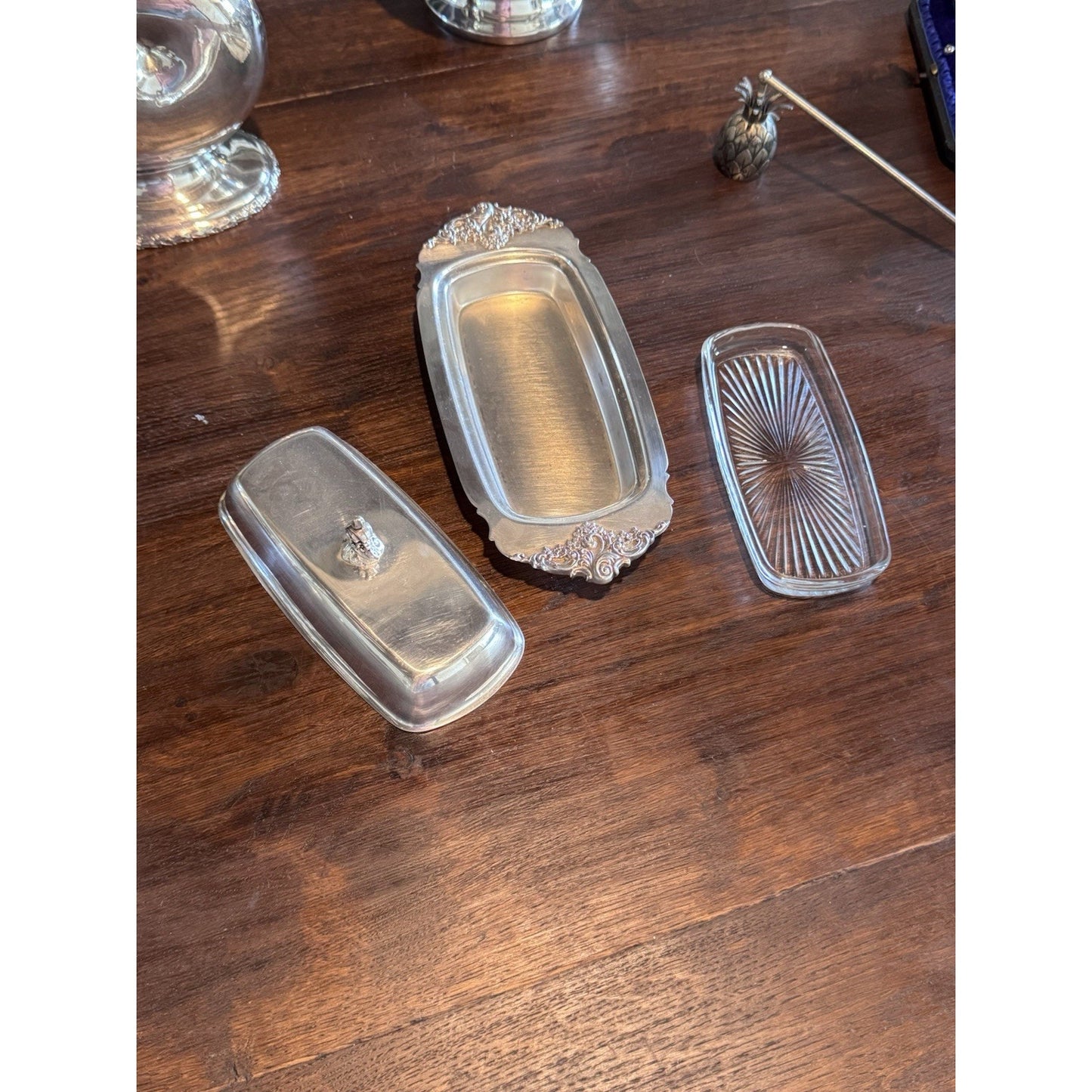 Silverplate Butter Dish Wallace Baroque Original Glass Insert VINTAGE