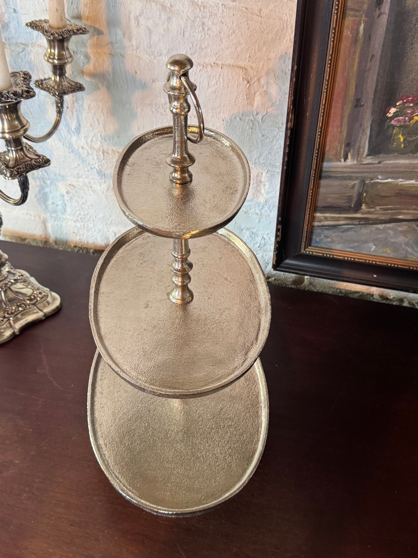 Silvertone 3 Tier OVAL Serving Stand 19” Hotel Ware Style Made in India