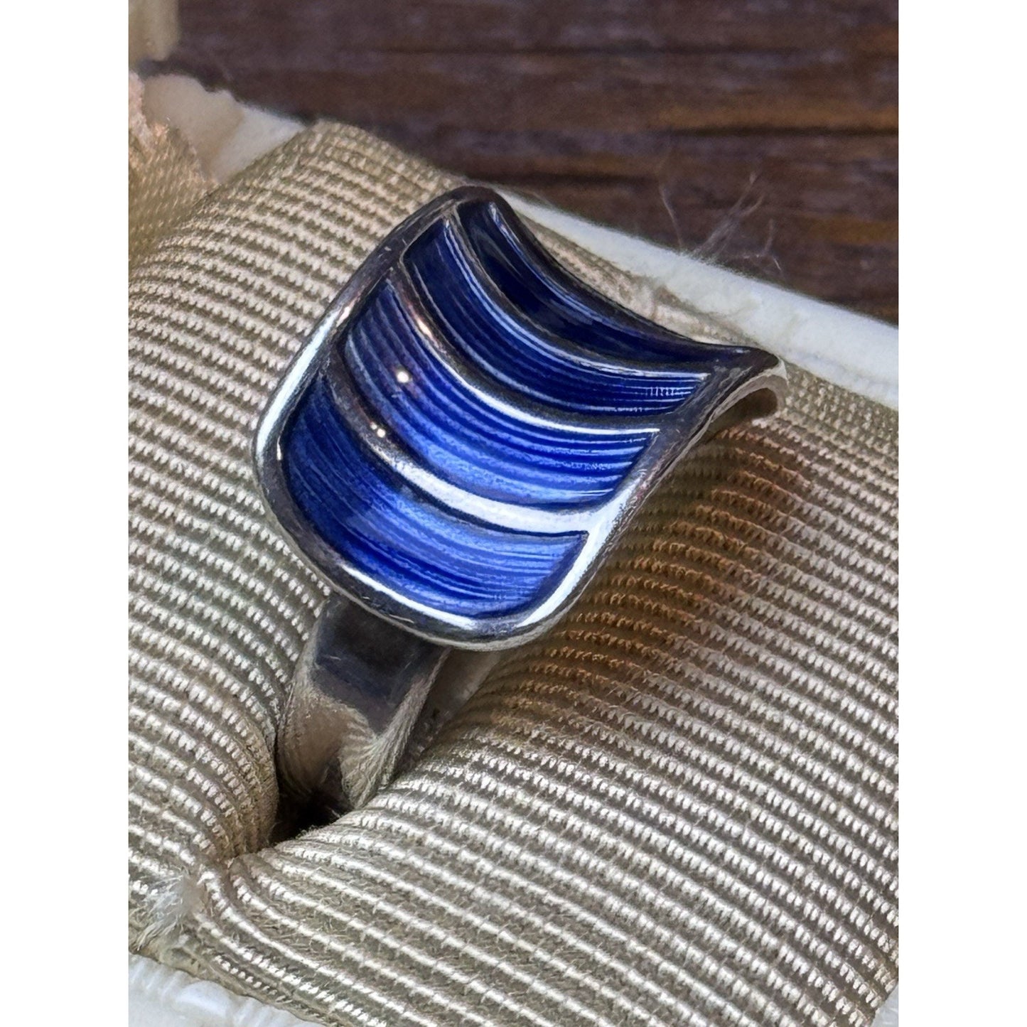David Andersen Norway Sterling 925S Blue Guilloche Enamel Ring Size 8