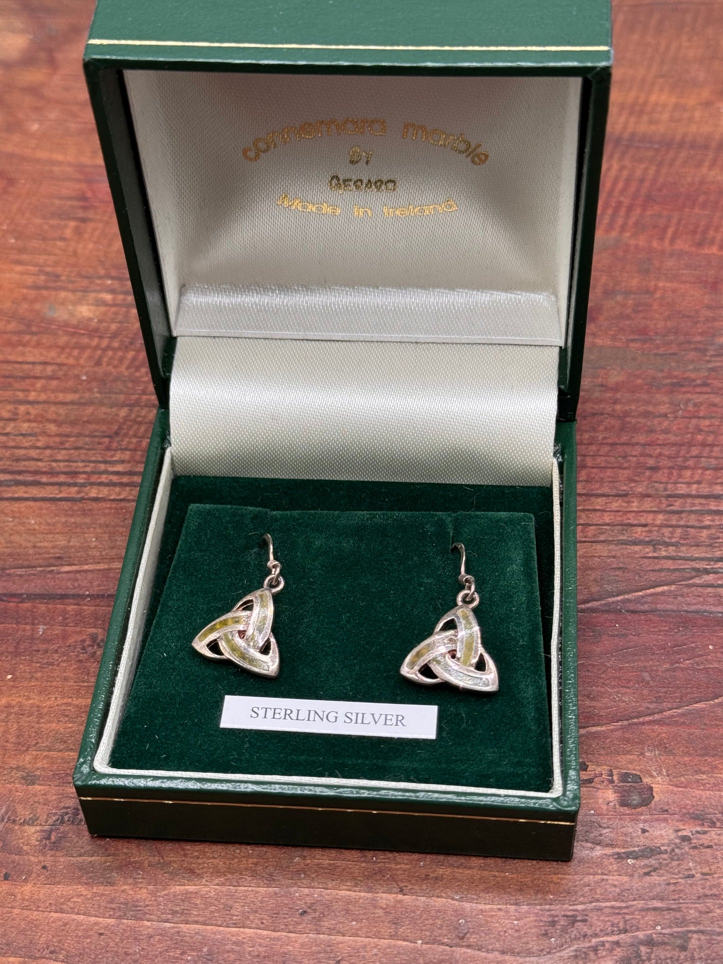 Vintage Sterling Silver Connemara Marble Trinity Knot Earrings Irish