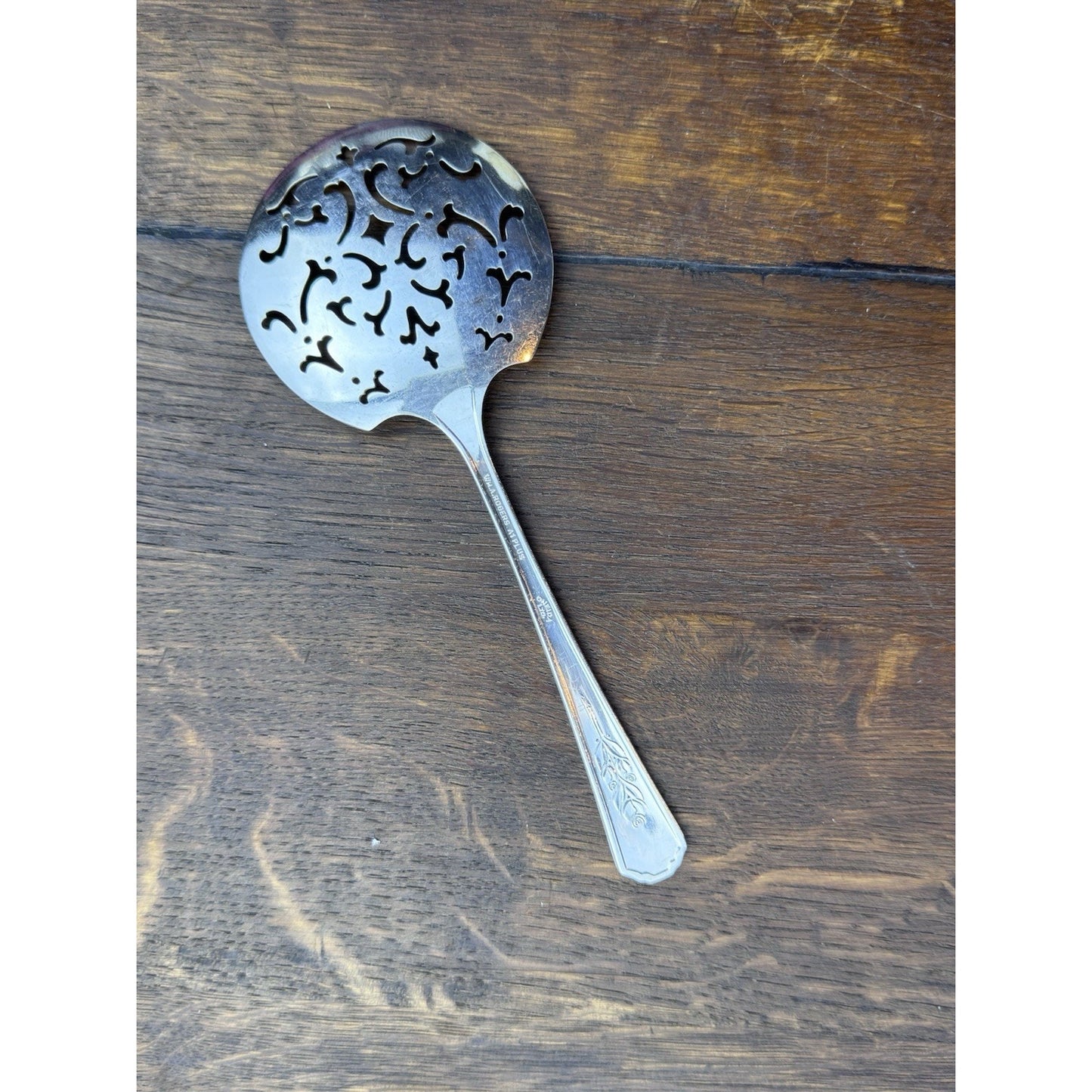 Vintage Silverplate Tomato Server Pierced Serving Spoon 7.5” Floral Art Deco
