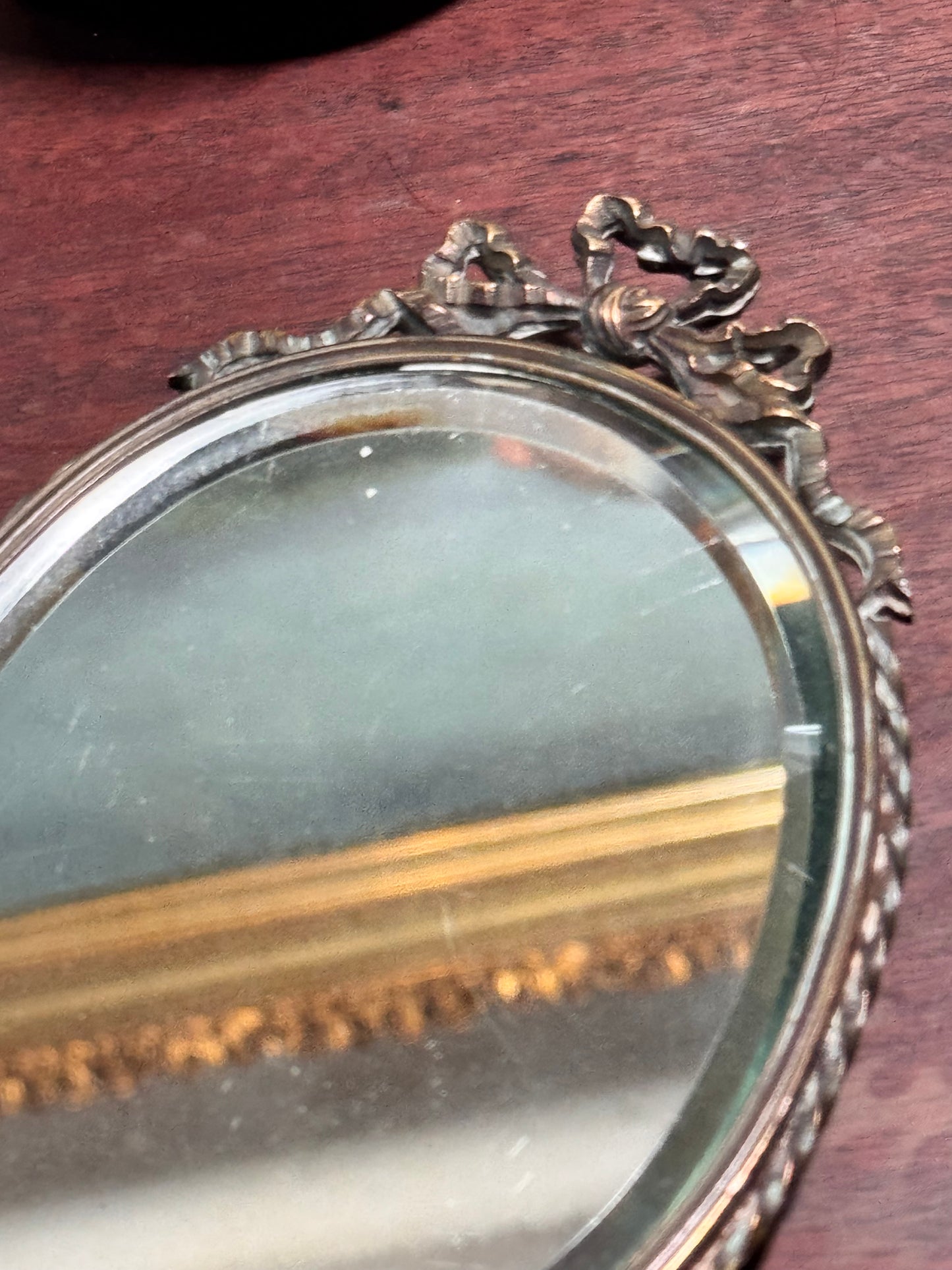 Antique Hand Painted Portrait Hand Held Mirror showing Queen Louise Of Prussia 10.5” Hand Painted