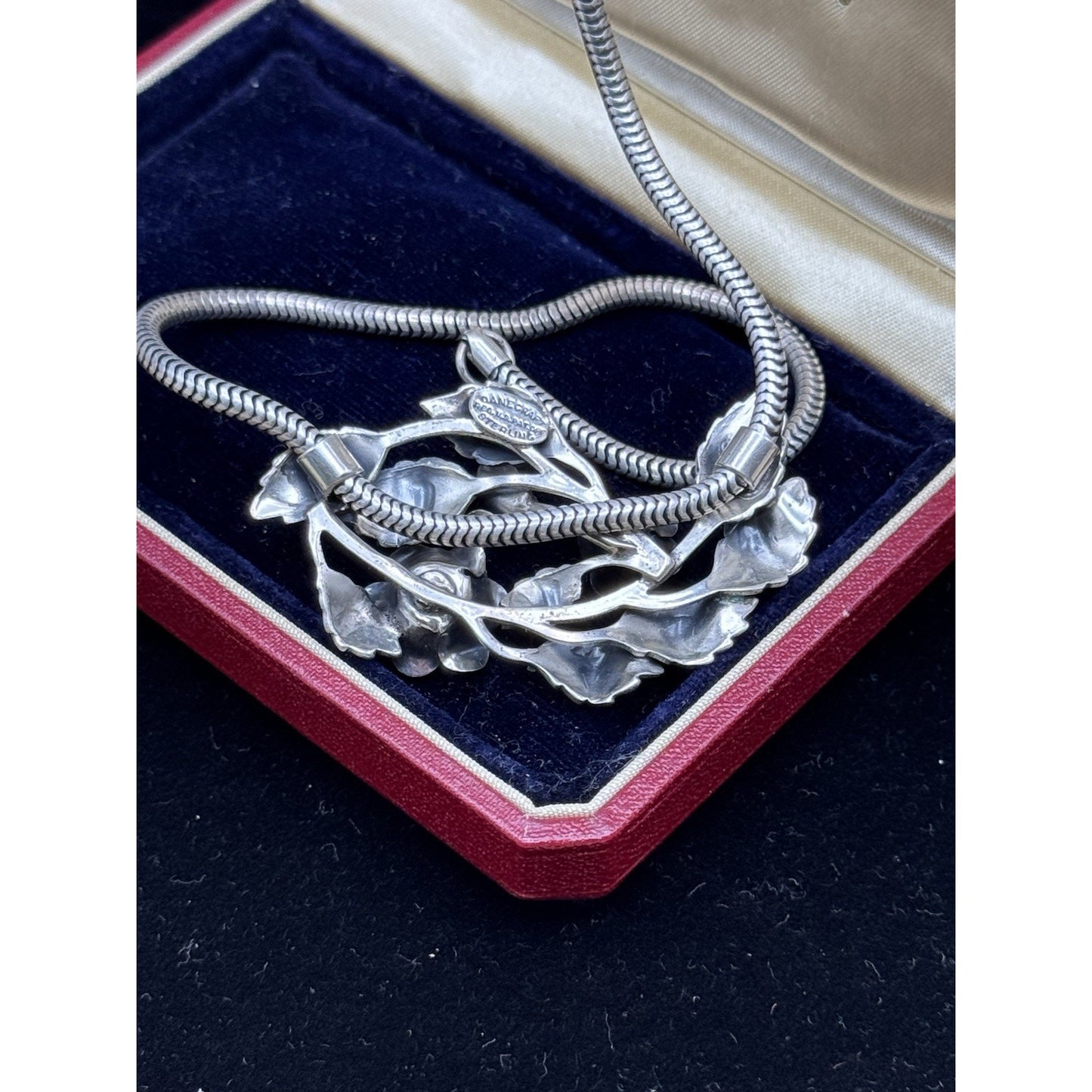 Sterling Danecraft Rose Slide Pendant Necklace Snake Chain Vintage Floral 14.5”
