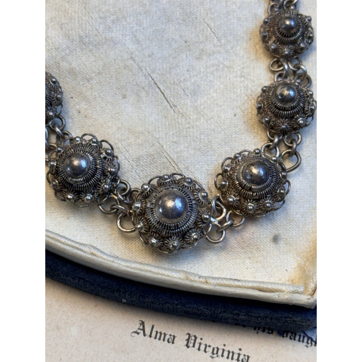 Dutch Button Necklace 835 Silver Filigree Graduated Floral Links Vintage 17.5”