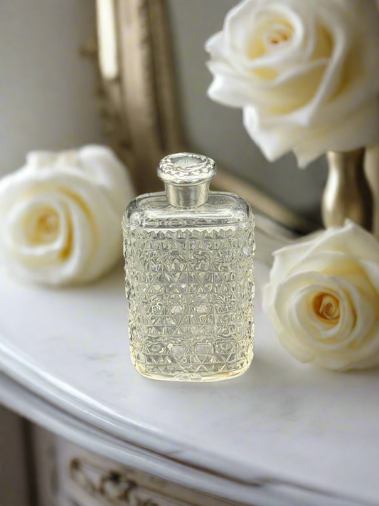 Antique Sterling Screw Lid Cut Crystal Empty Scent Bottle Monogram Dented Lid‼️
