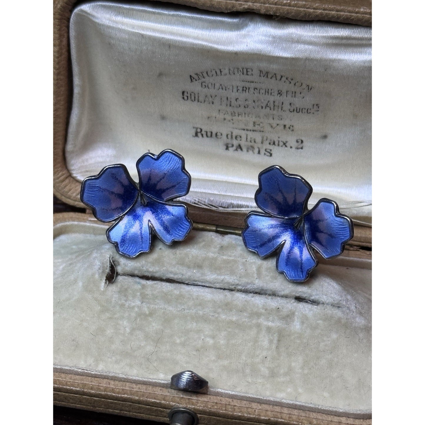 Vintage David Andersen Sterling Silver Blue Lavender Enamel Pansy Clip Earrings