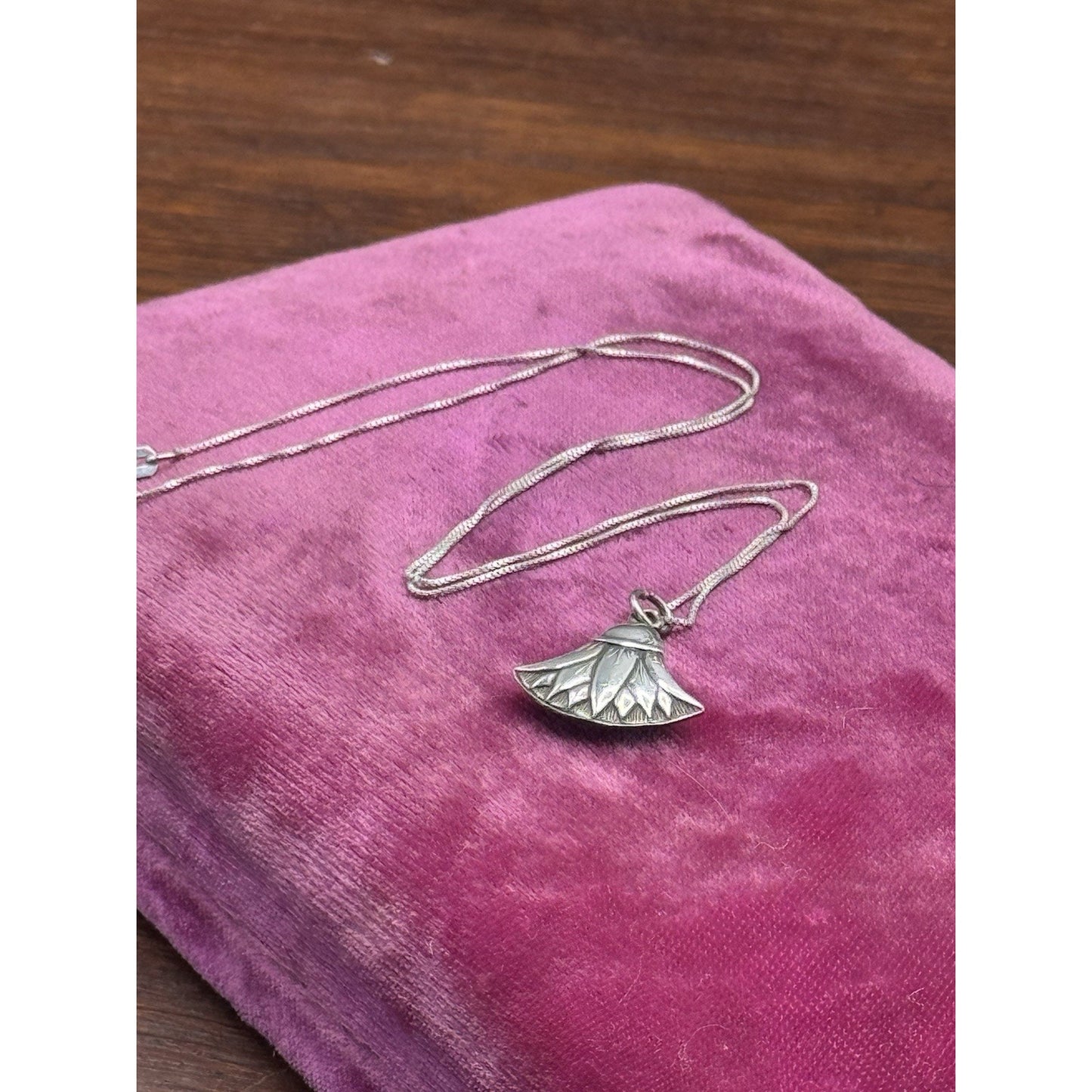 Egyptian Lotus Pendant Necklace Sterling Silver Delicate Chain 18”