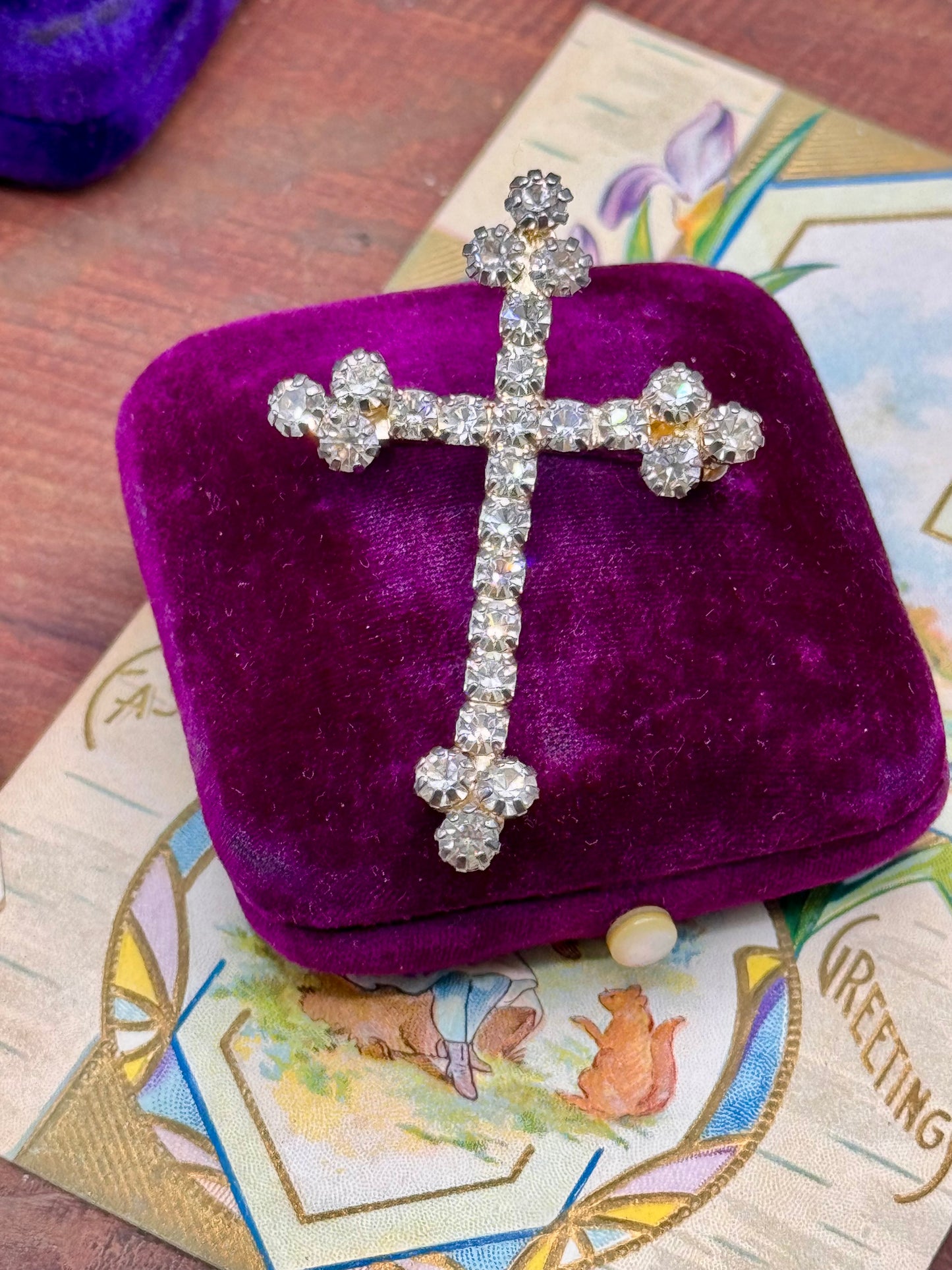 Vintage Rhinestone Cross Brooch Silvertone 2.125” Statement Pin