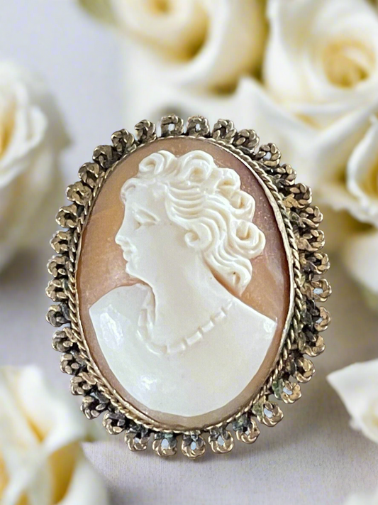 Carved Shell Cameo Brooch & Pendant Left Facing Fine Filigree Casing VINTAGE