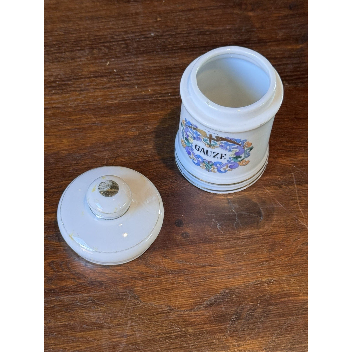 Vintage Porcelain Gauze Apothecary Jar Medical Canister With Lid 4.25”