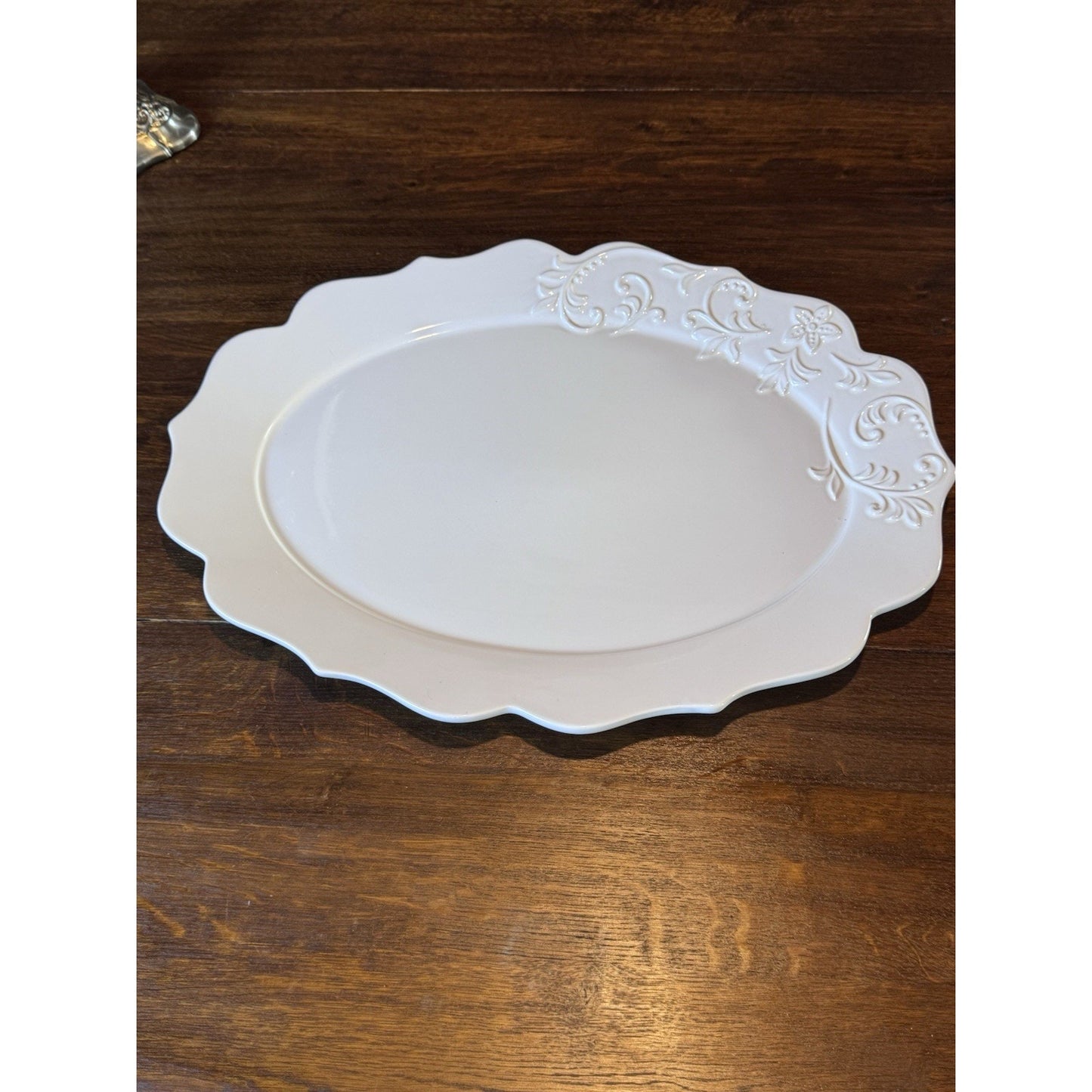 White Ceramic Serving Platter SERIAT Portugal Scalloped Floral 19.25”