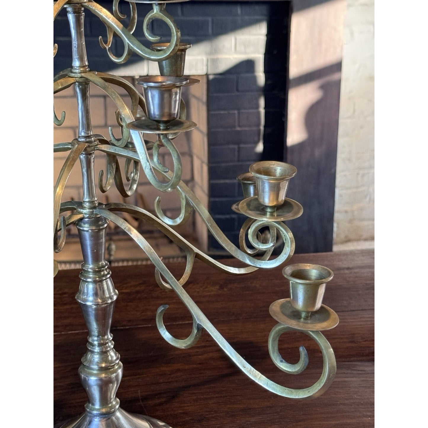 Vintage Candelabra Brass 16-Light 18.5” Scroll Taper Candle Holder Centerpiece