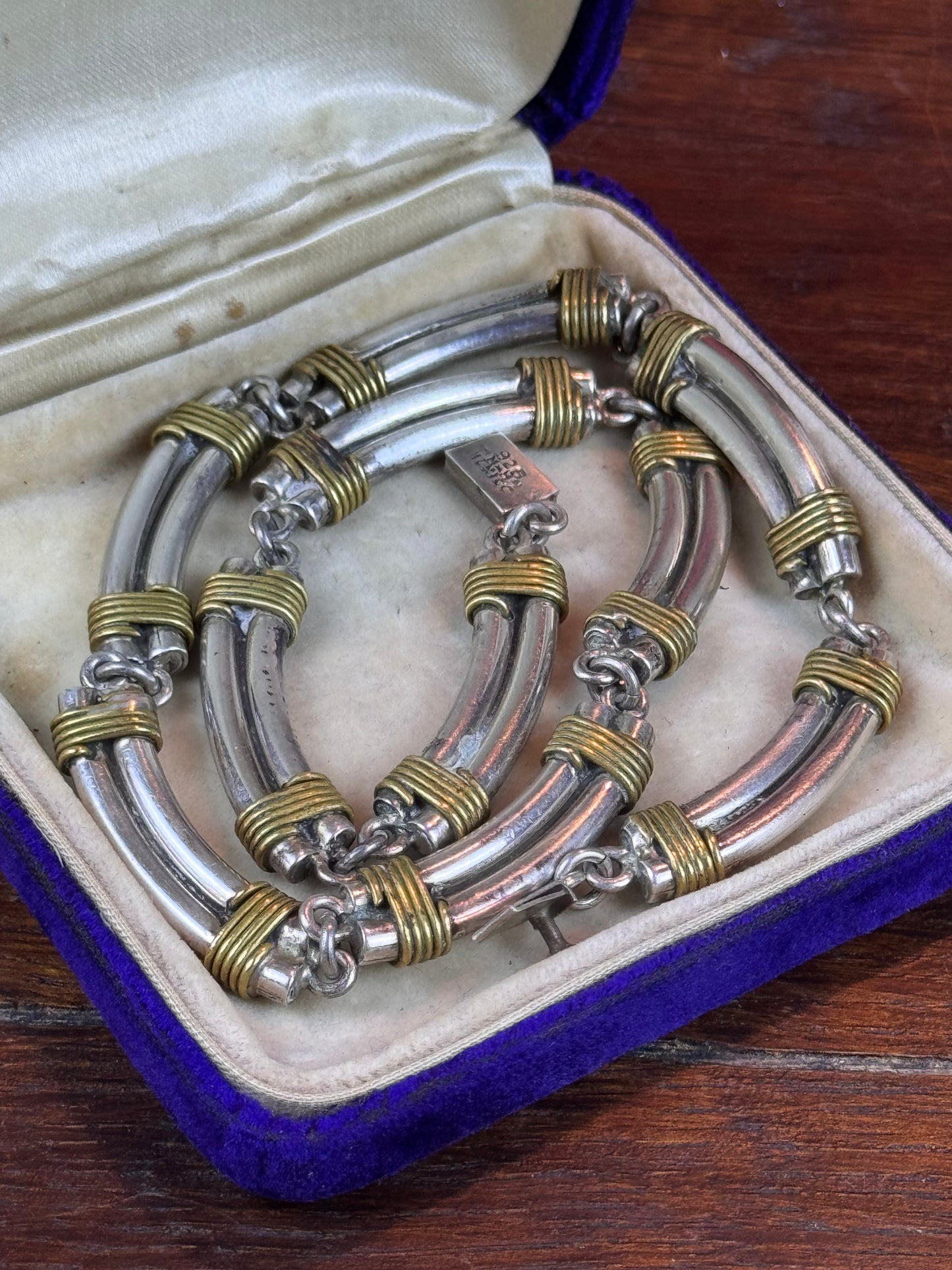 Vintage Mexico 925 Sterling Silver Two-Tone Link Necklace TM-84 17” 74.8g