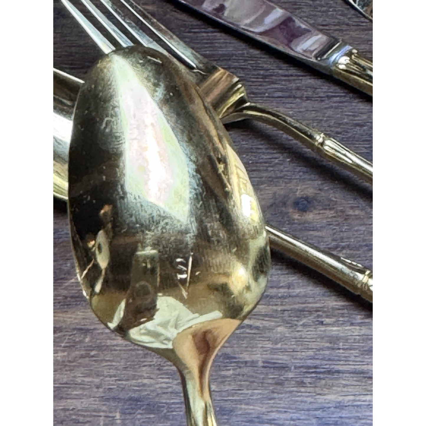 Vintage Bamboo Flatware Set Signed VS Gold Plated– 58 Pieces