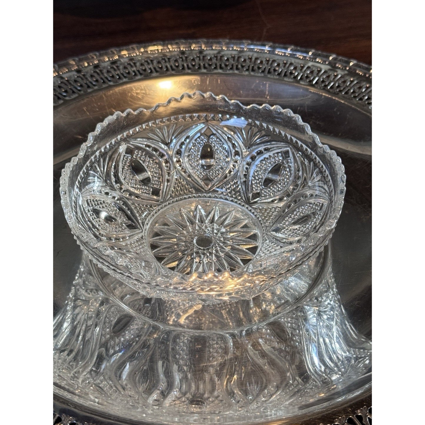 Silverplate Relish Dish Rogers Bros Reticulated Bowl w Antique Glass Insert 9”
