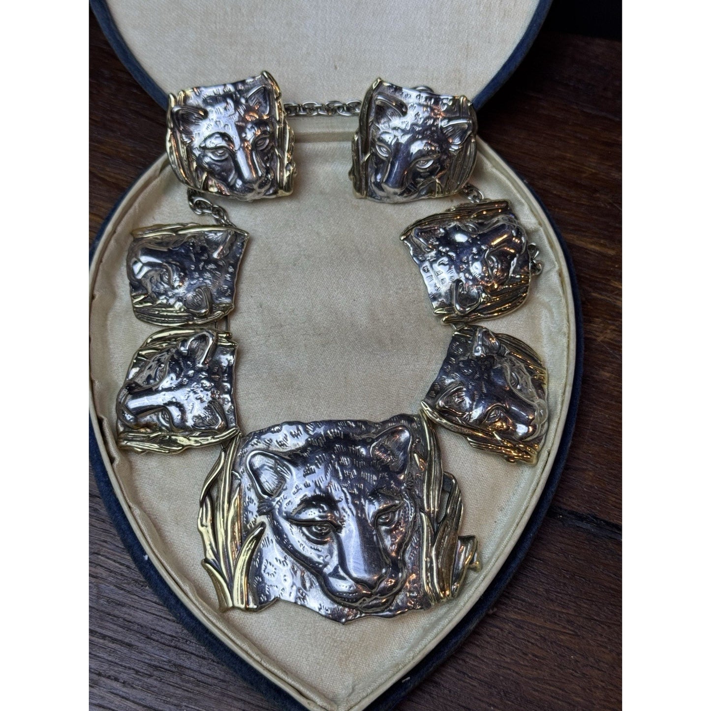 Sterling 925 Leopard Necklace Earrings Set Panther Big Cat Artisan Statement