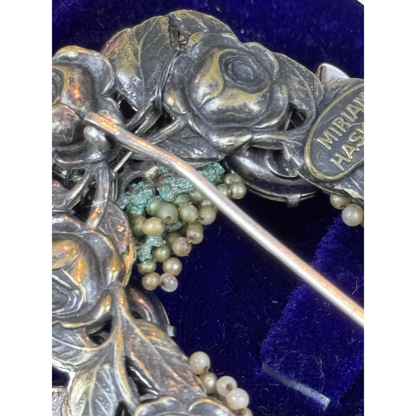 VTG Miriam Haskell Brooch Rhinestone Seed Pearl Floral Wreath Signed 3” READ‼️