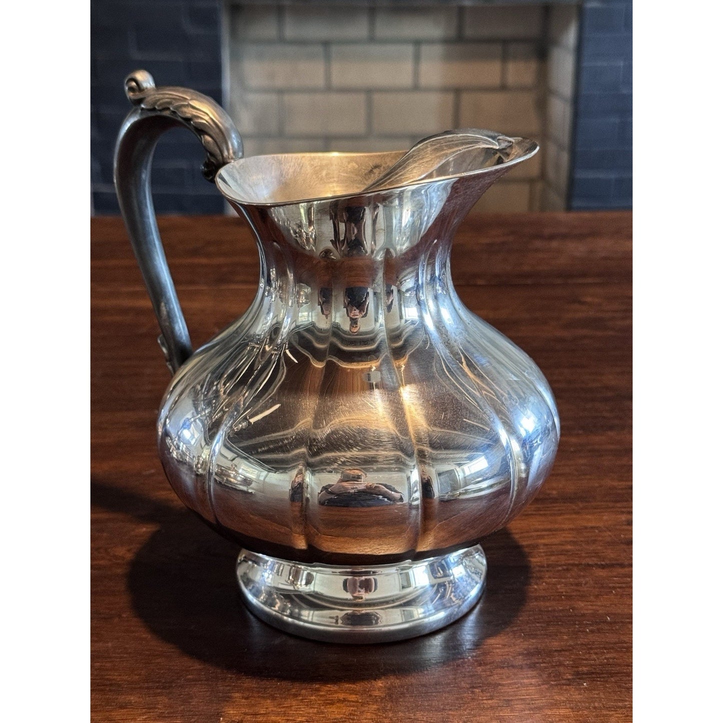 Silverplate Pitcher Ice Lip Chippendale Style Water Jug Barware 8” Vintage