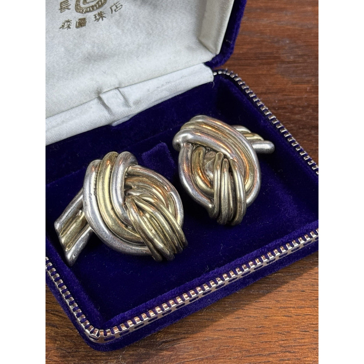 Vintage 925 Sterling Silver Two-Tone Knot Clip-POST Earrings Statement 1.5”