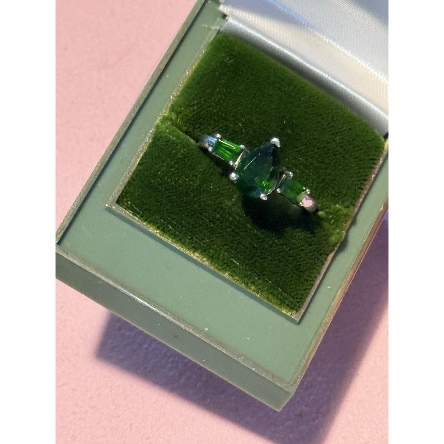 Vintage BBJ Sterling Silver Green Rhinestone Ring – Size 9.75