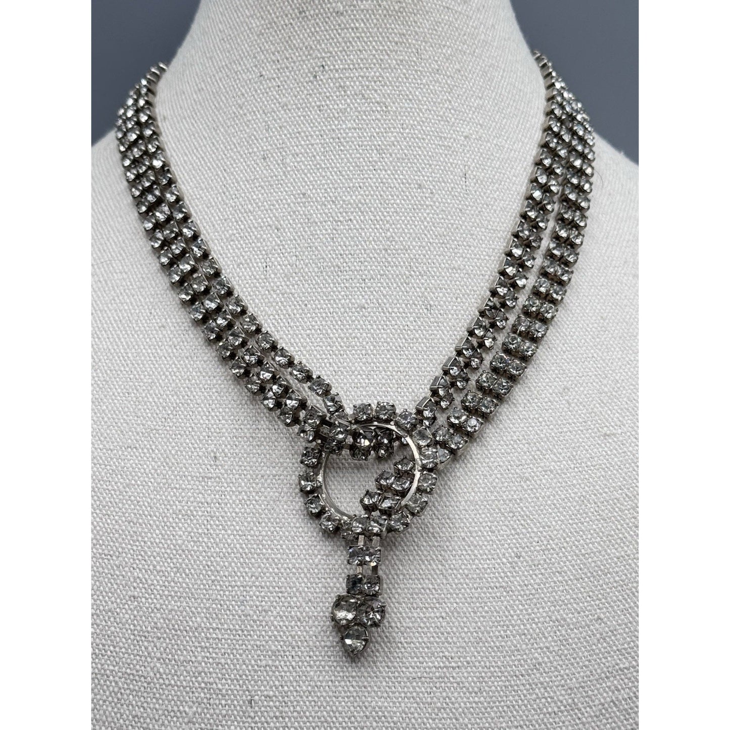 Rhinestone Lariat Necklace Belt Convertible Clear Crystal 37.5” VINTAGE