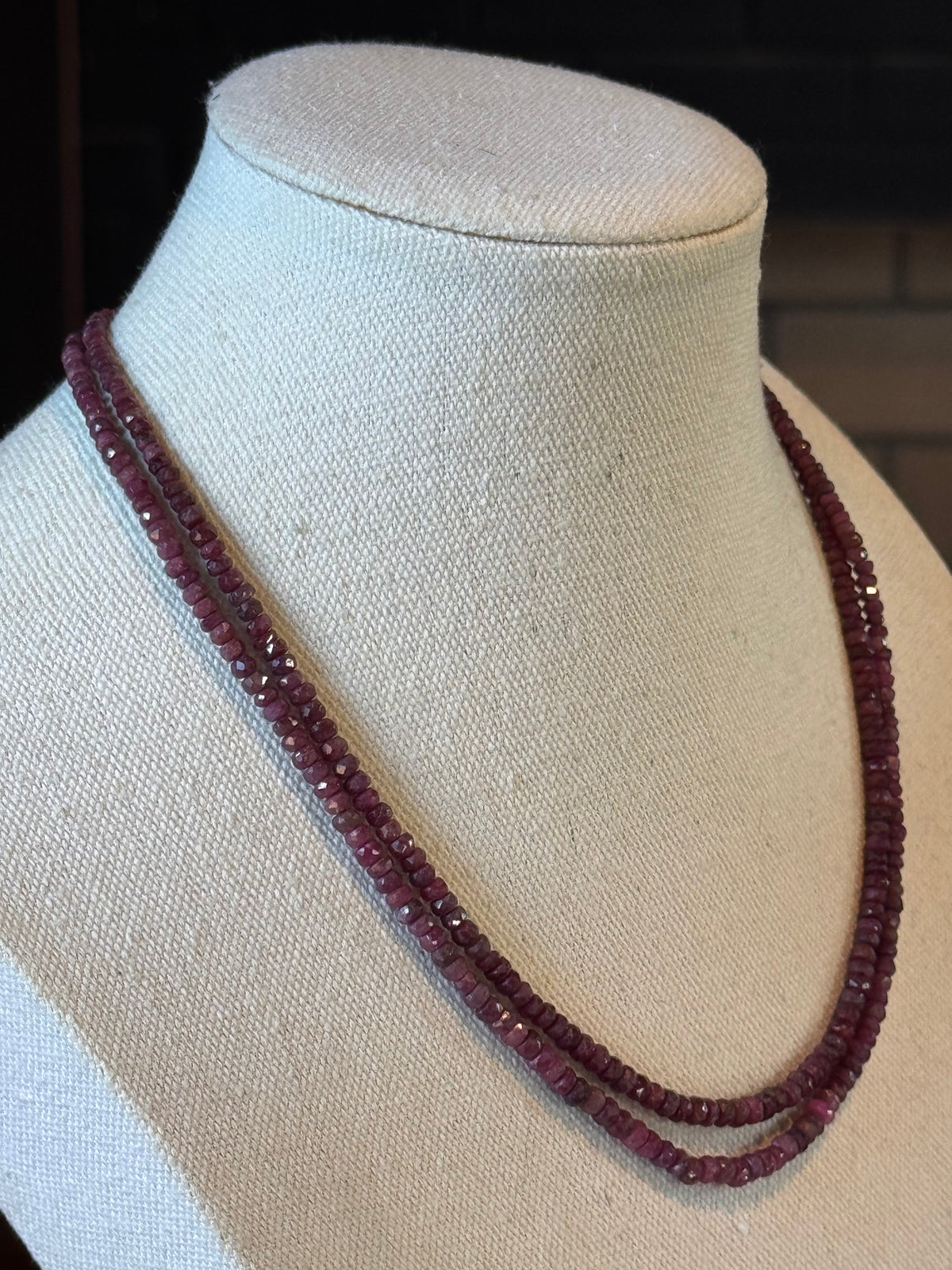 Ruby Necklace Double Strand Faceted Gemstone 925 Sterling Magnetic Clasp 18”