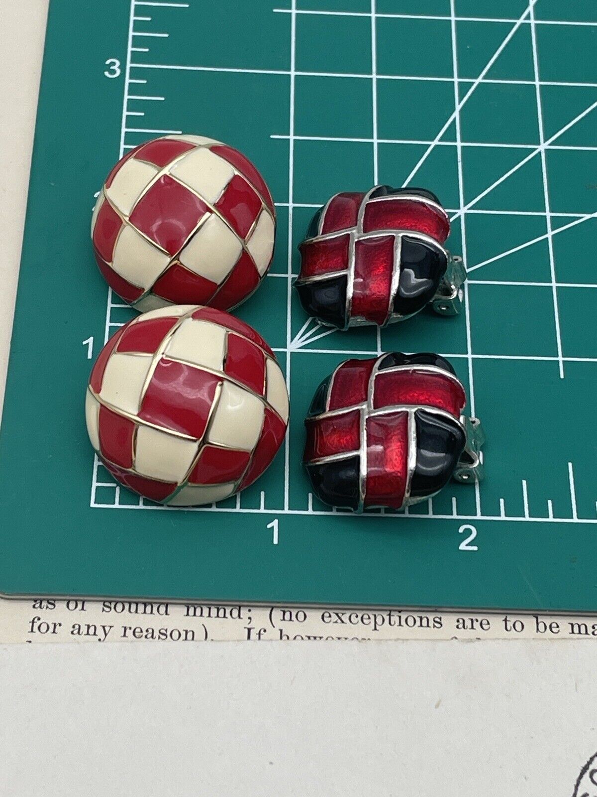 Vintage Earrings Enamel Fashion Red, Black, Red, Cream Silver & Gold Tone 2 Pair