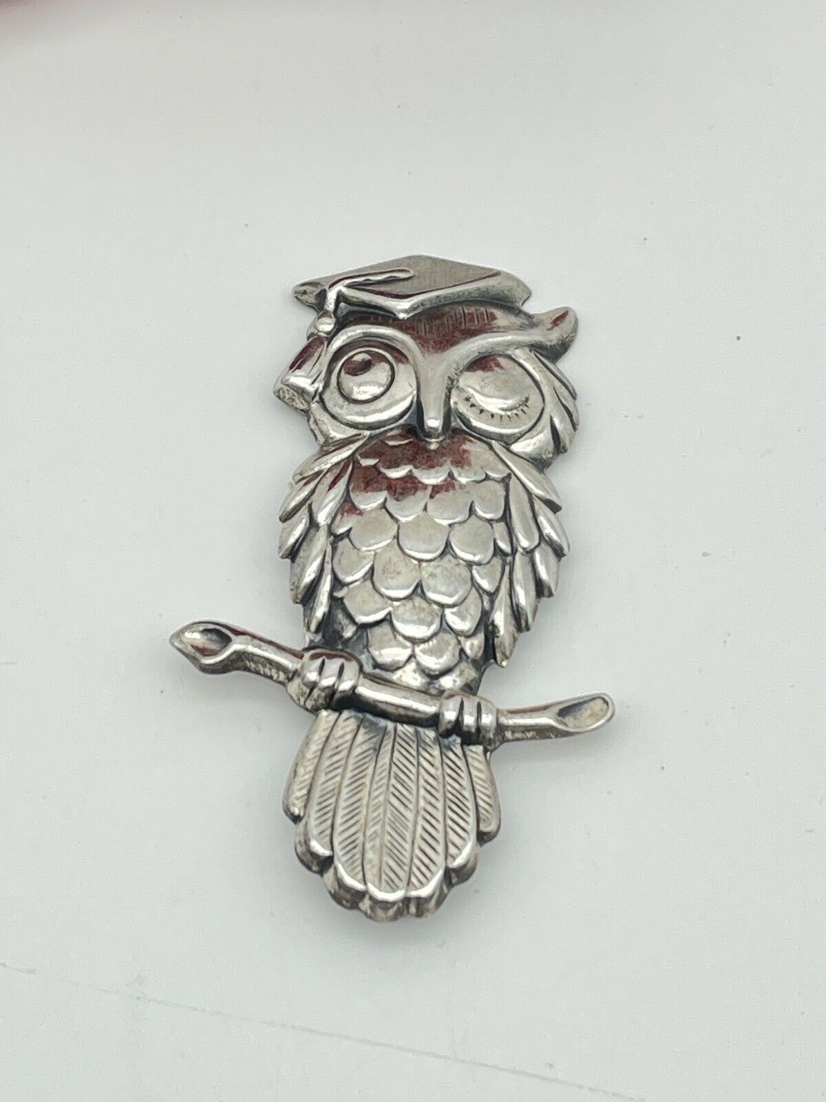 Vintage Wise Graduate Graduation Owl On Branch Brooch Beau Sterling Silver 925