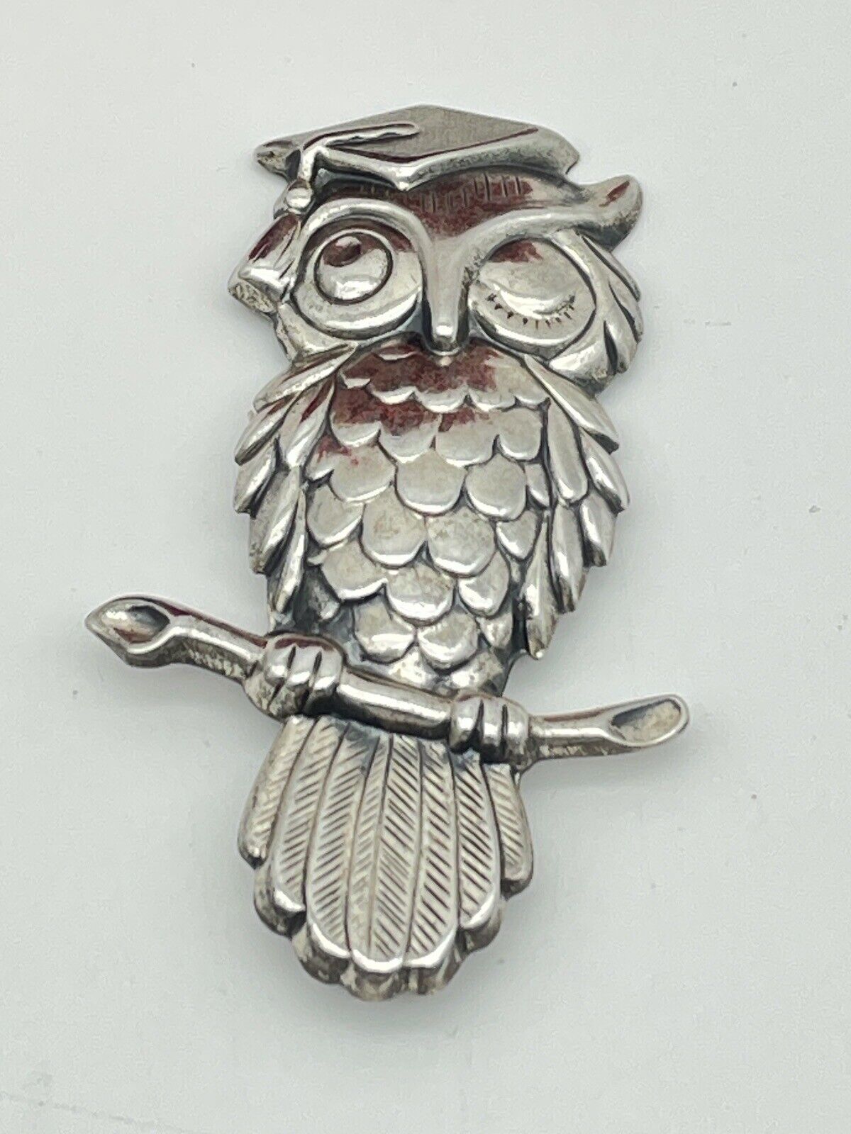 Vintage Wise Graduate Graduation Owl On Branch Brooch Beau Sterling Silver 925