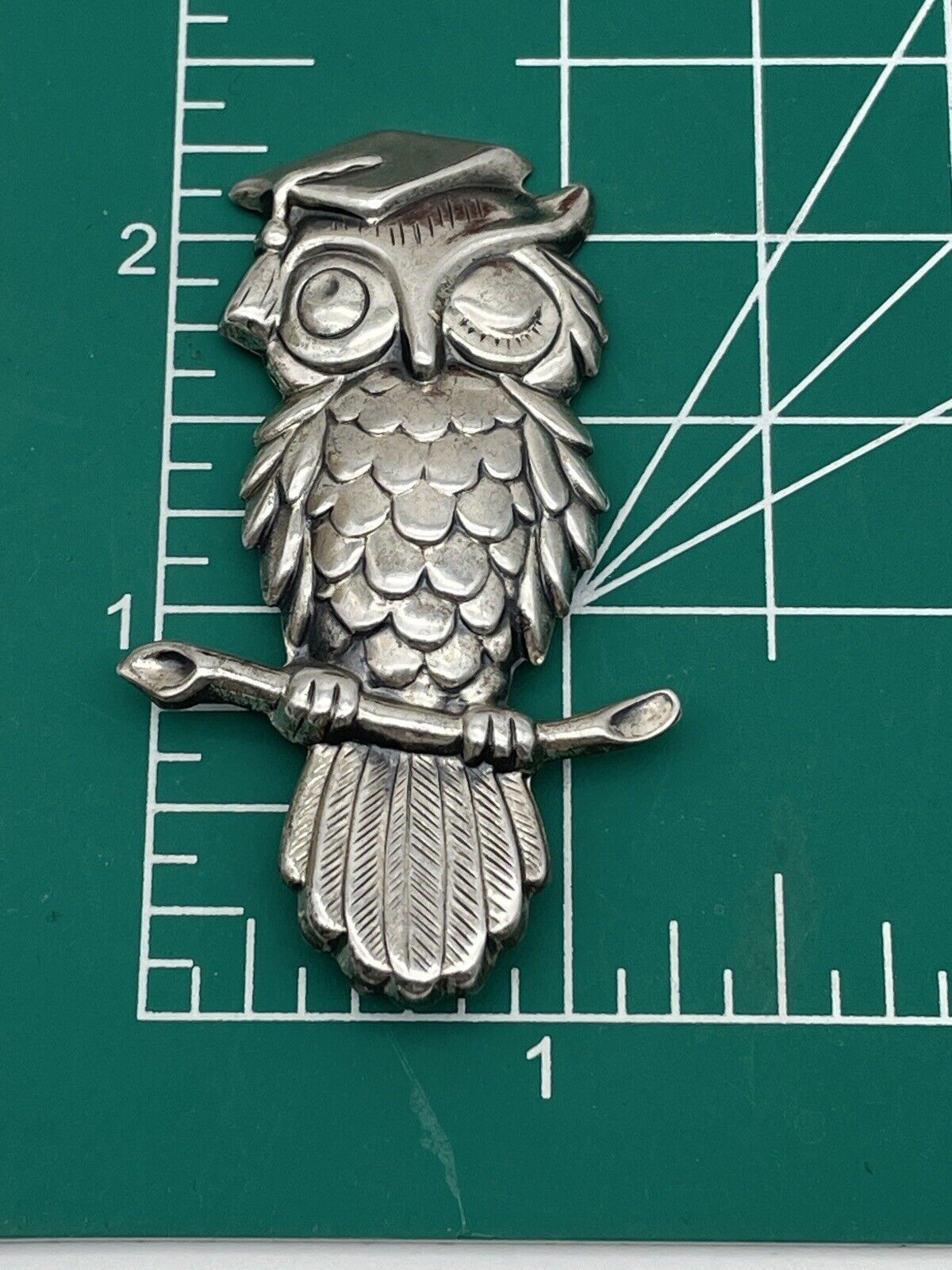 Vintage Wise Graduate Graduation Owl On Branch Brooch Beau Sterling Silver 925