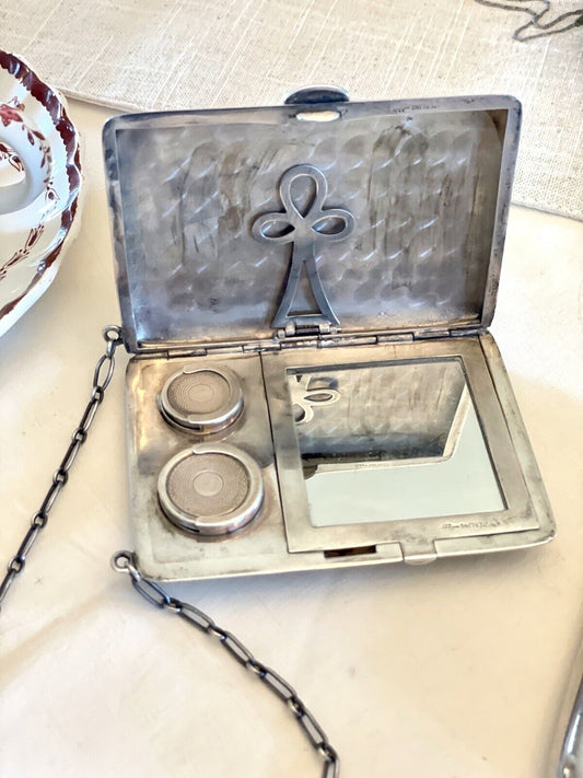 Sterling Silver Flapper Purse Dance Change & Mirror Purse Monogram ANTIQUE