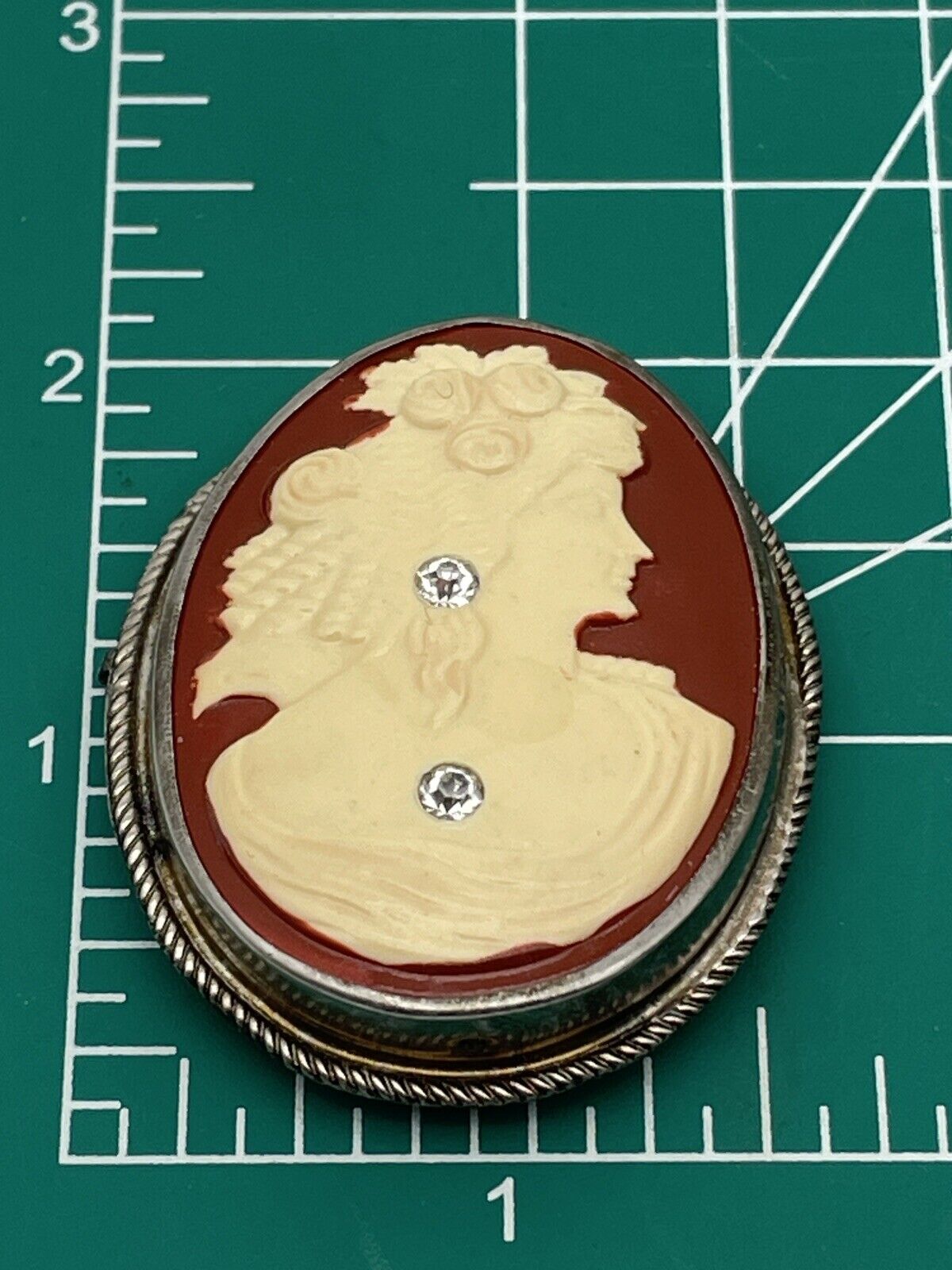 1920s Goddess Flora Celluloid Cameo Bejeweled With 2 Rhinestones