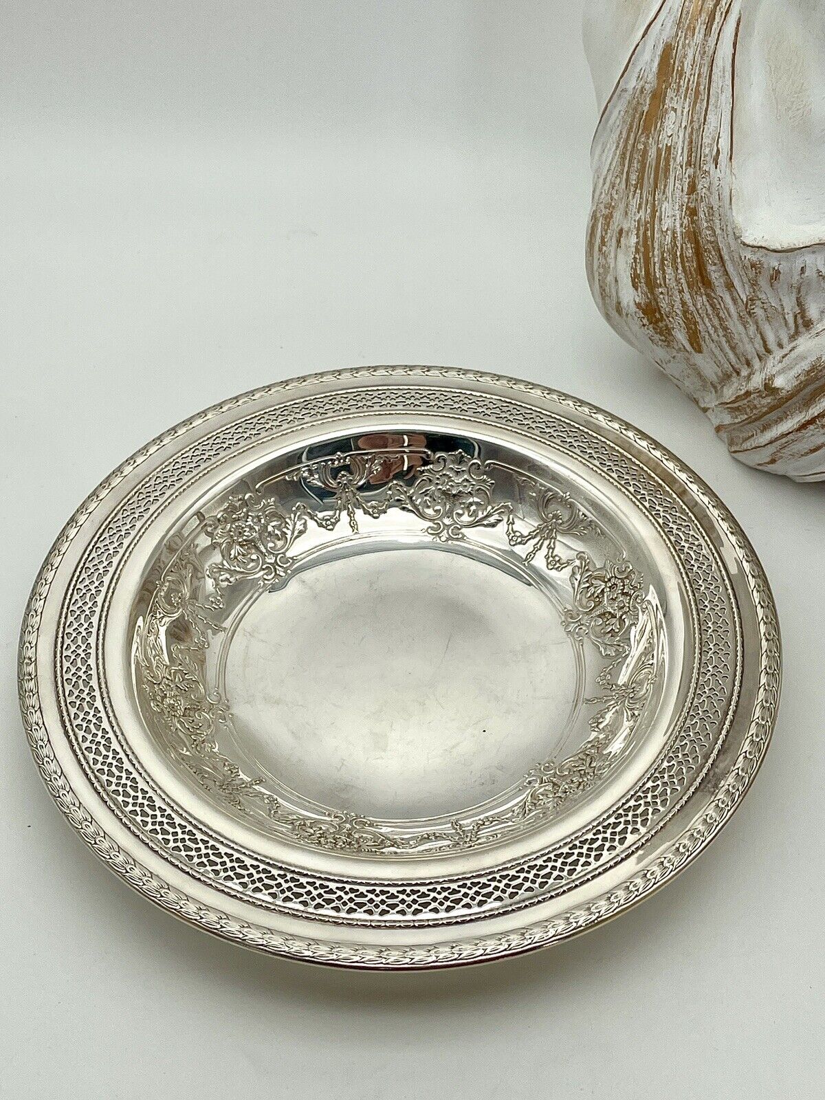 Vintage Silver Plate Bonbon Bowl Reticulated Flower Basket  International Silver