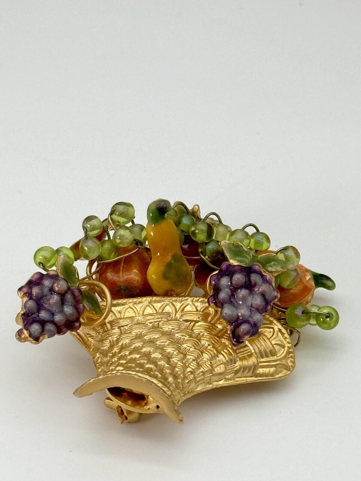 Vintage Fruit Basket Brooch Gold Tone