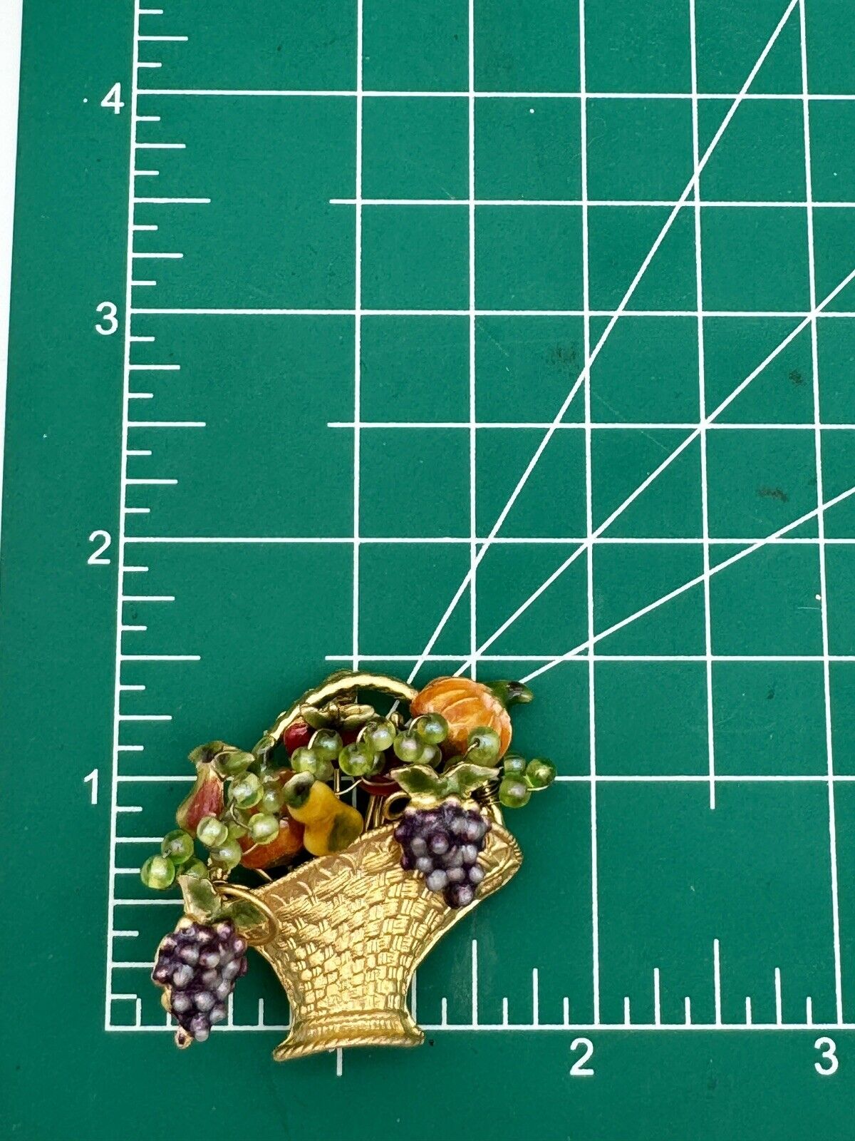 Vintage Fruit Basket Brooch Gold Tone